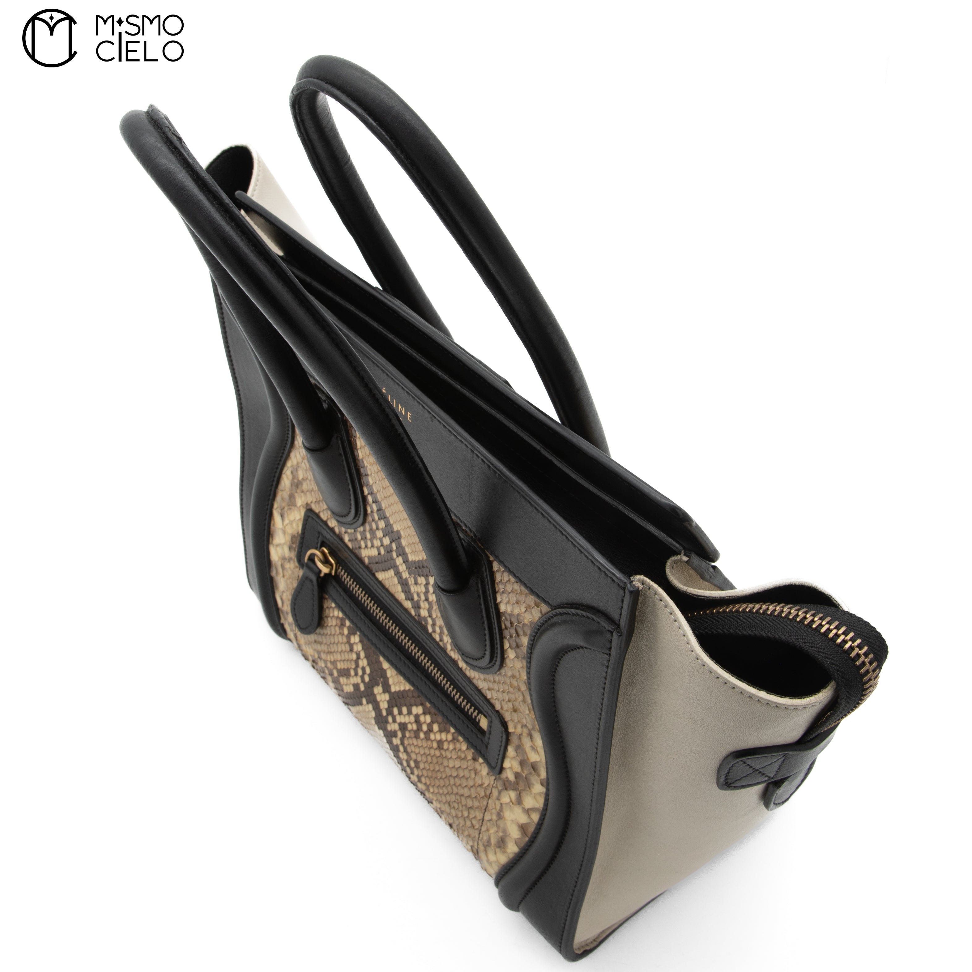 CELINE Cream and Python skin Mini Luggage Handbag