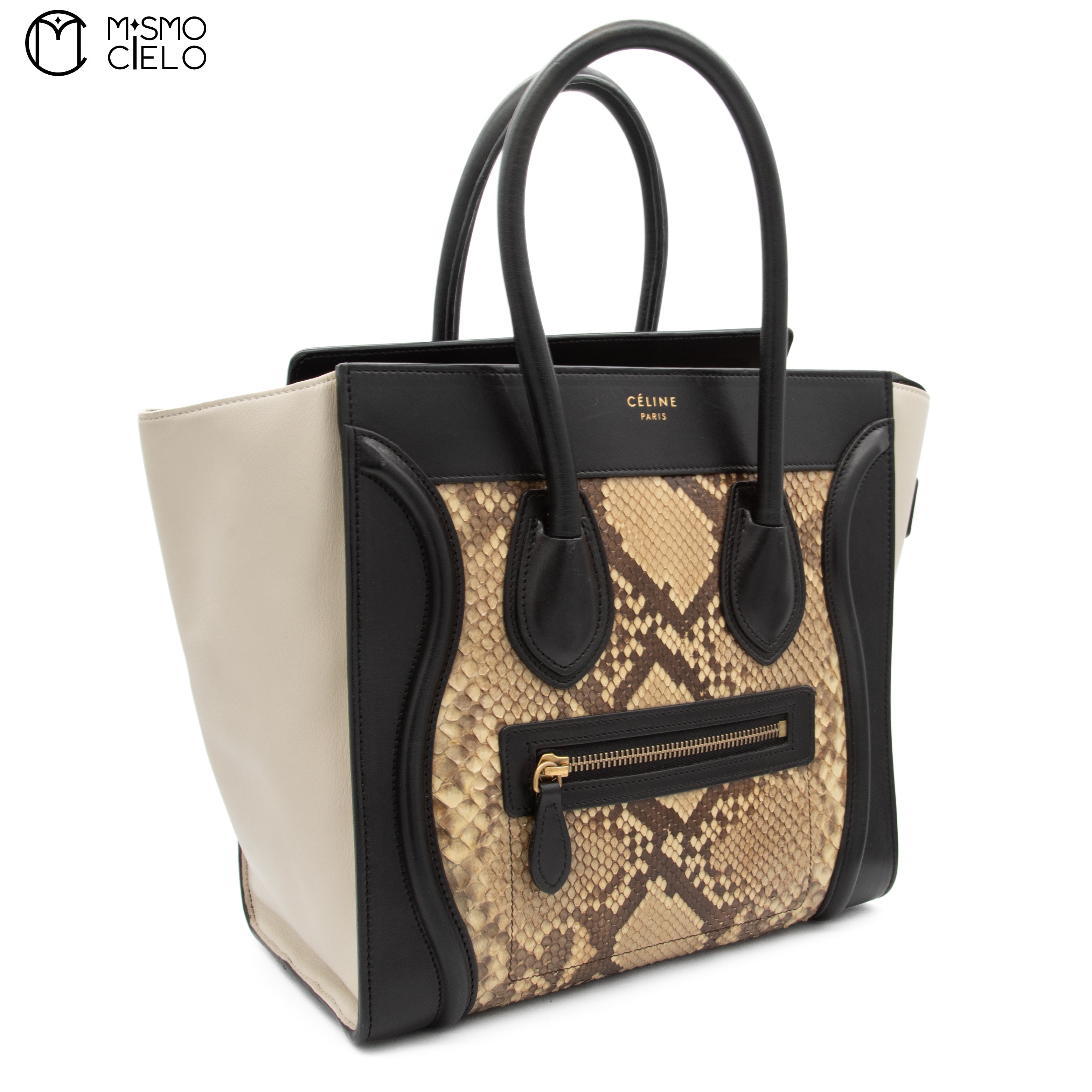 CELINE Cream and Python skin Mini Luggage Handbag