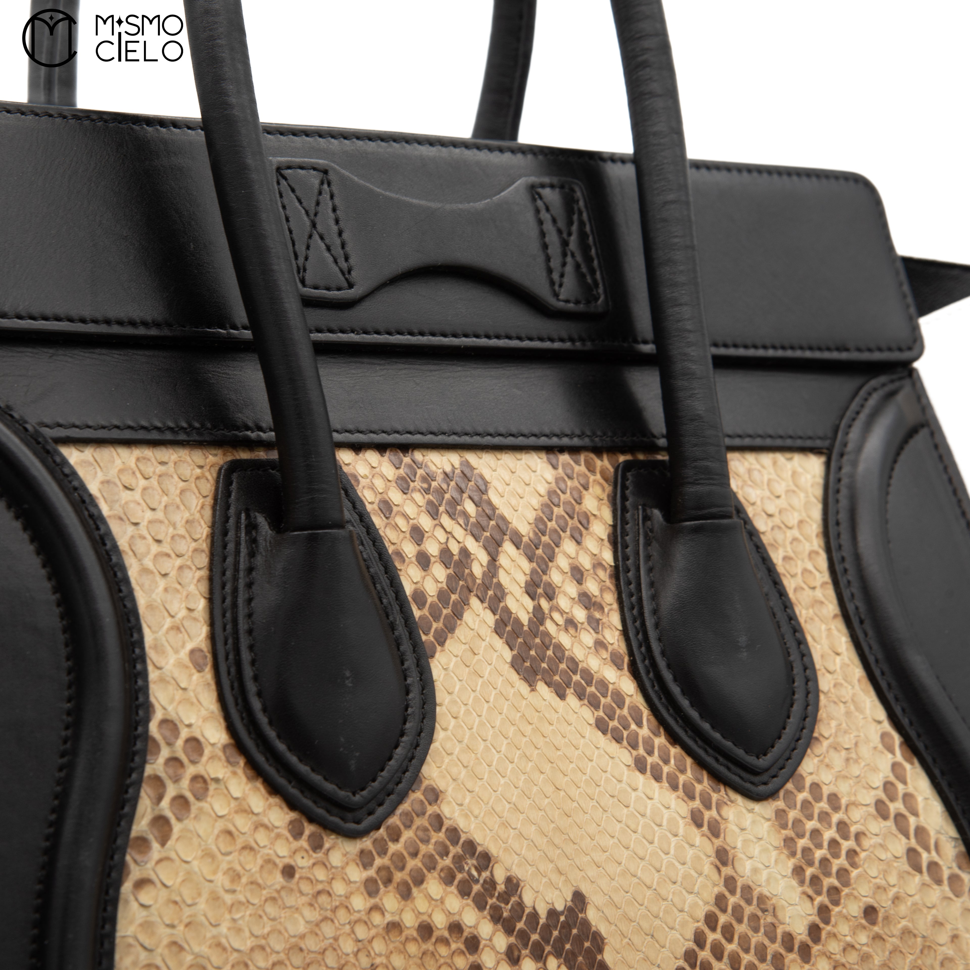 CELINE Cream and Python skin Mini Luggage Handbag