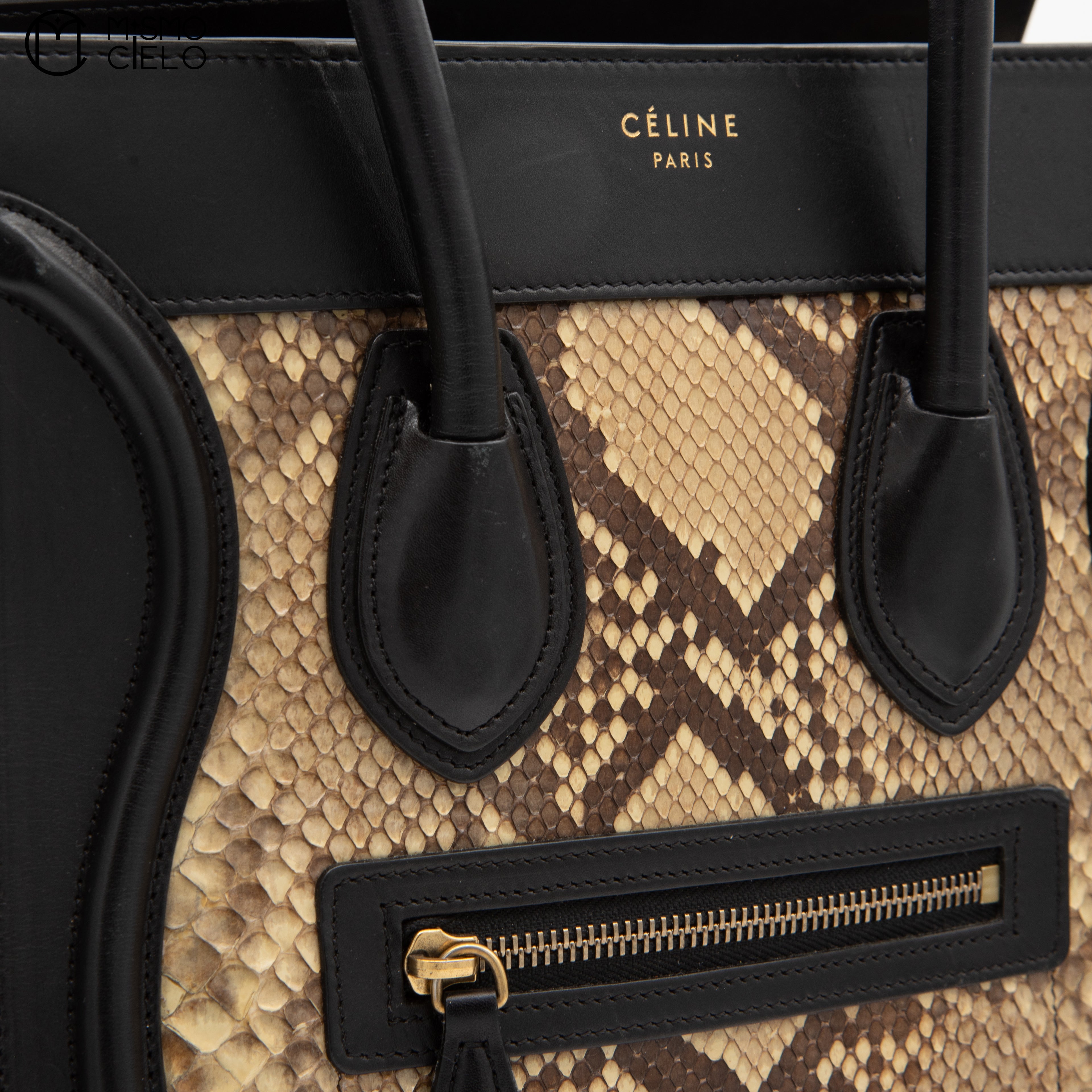 CELINE Cream and Python skin Mini Luggage Handbag