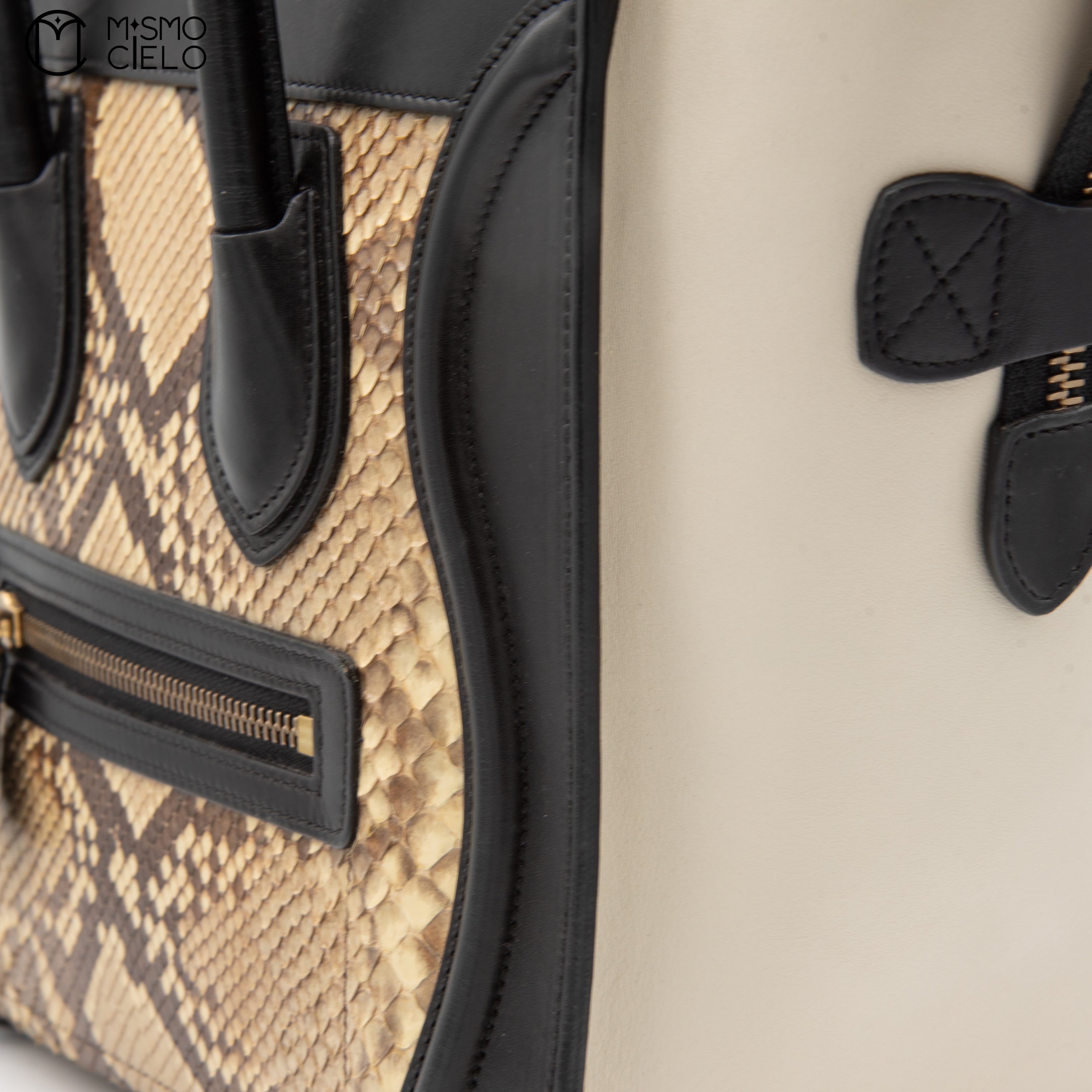 CELINE Cream and Python skin Mini Luggage Handbag