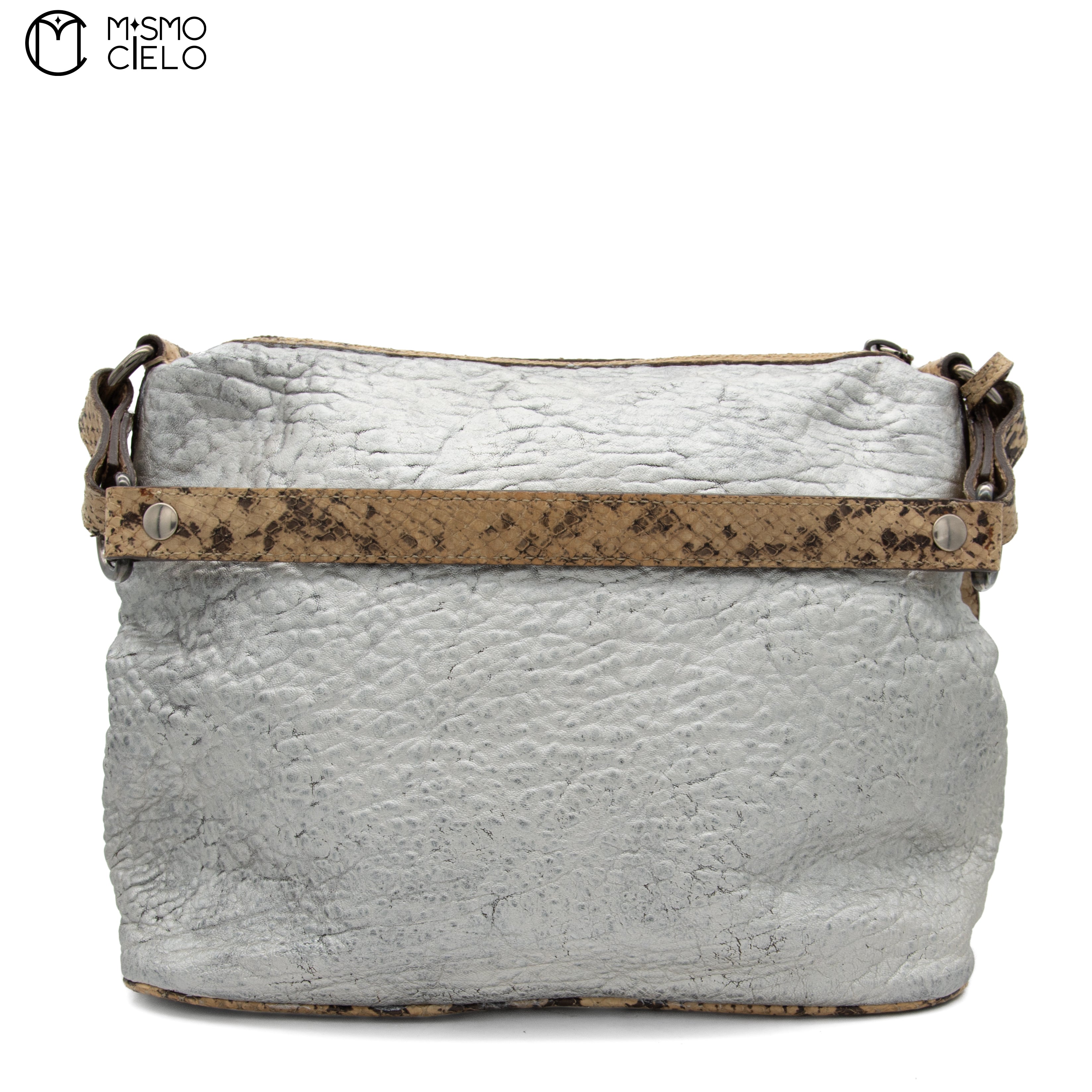 MIU MIU Silver Archive Python Trim Tote Bag