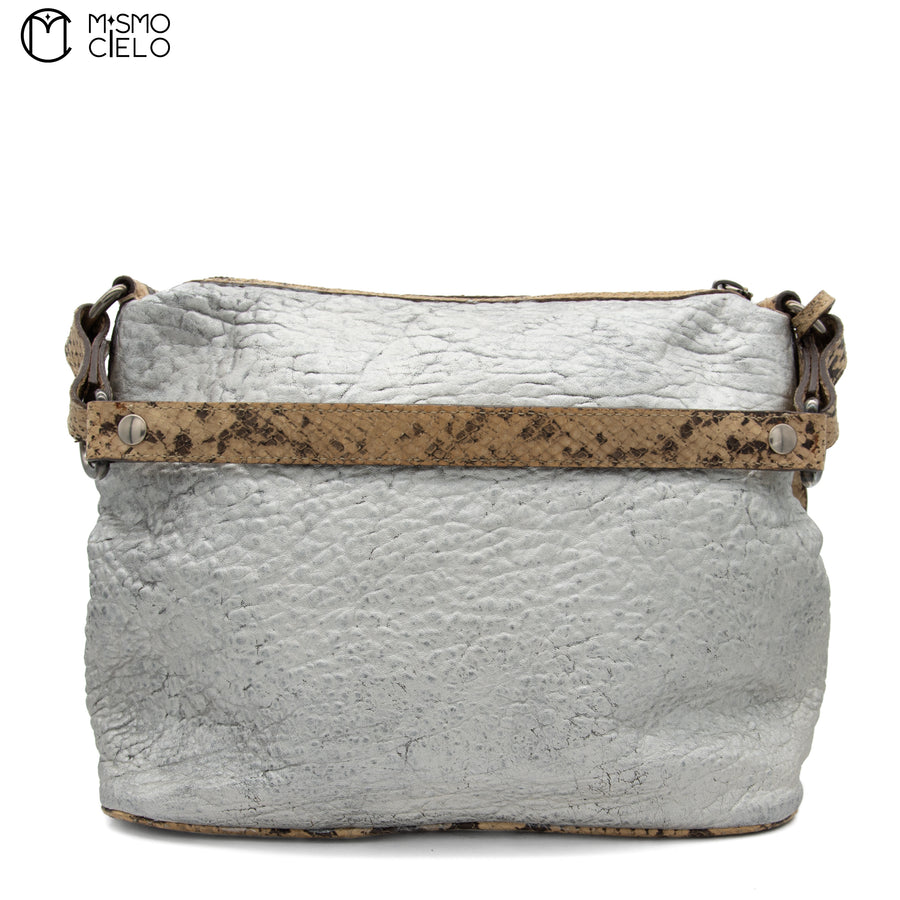 MIU MIU Silver Archive Python Trim Tote Bag