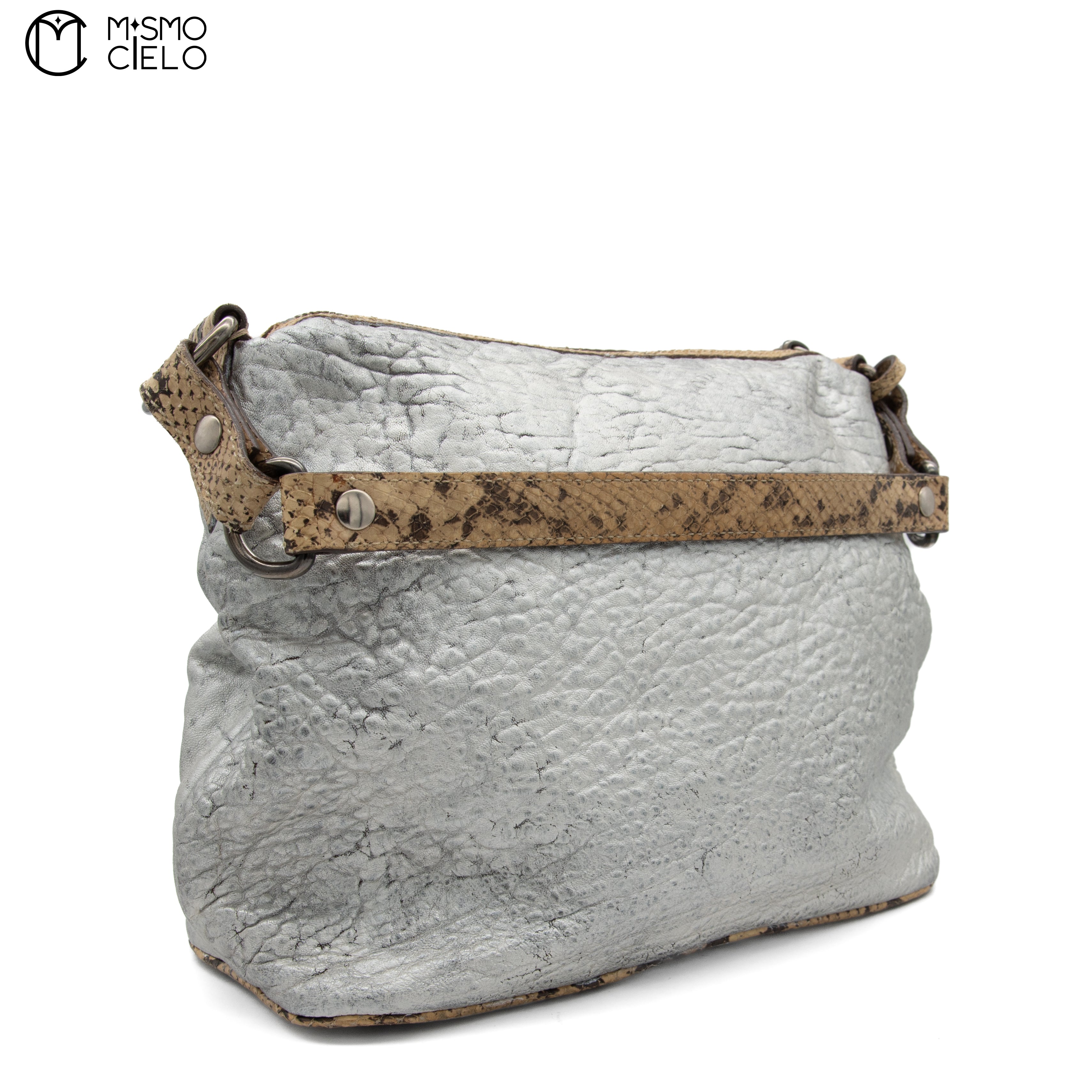 MIU MIU Silver Archive Python Trim Tote Bag