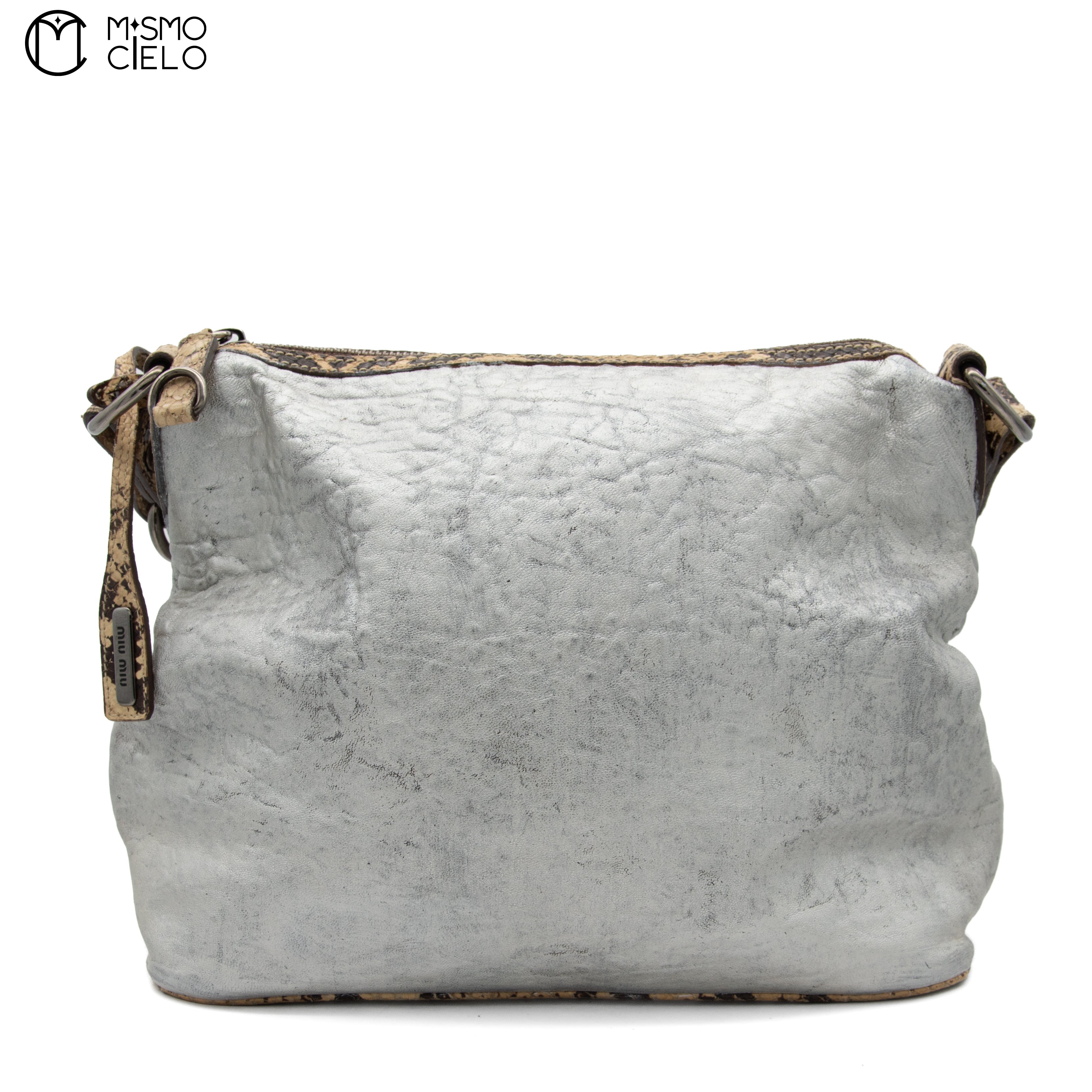 MIU MIU Silver Archive Python Trim Tote Bag