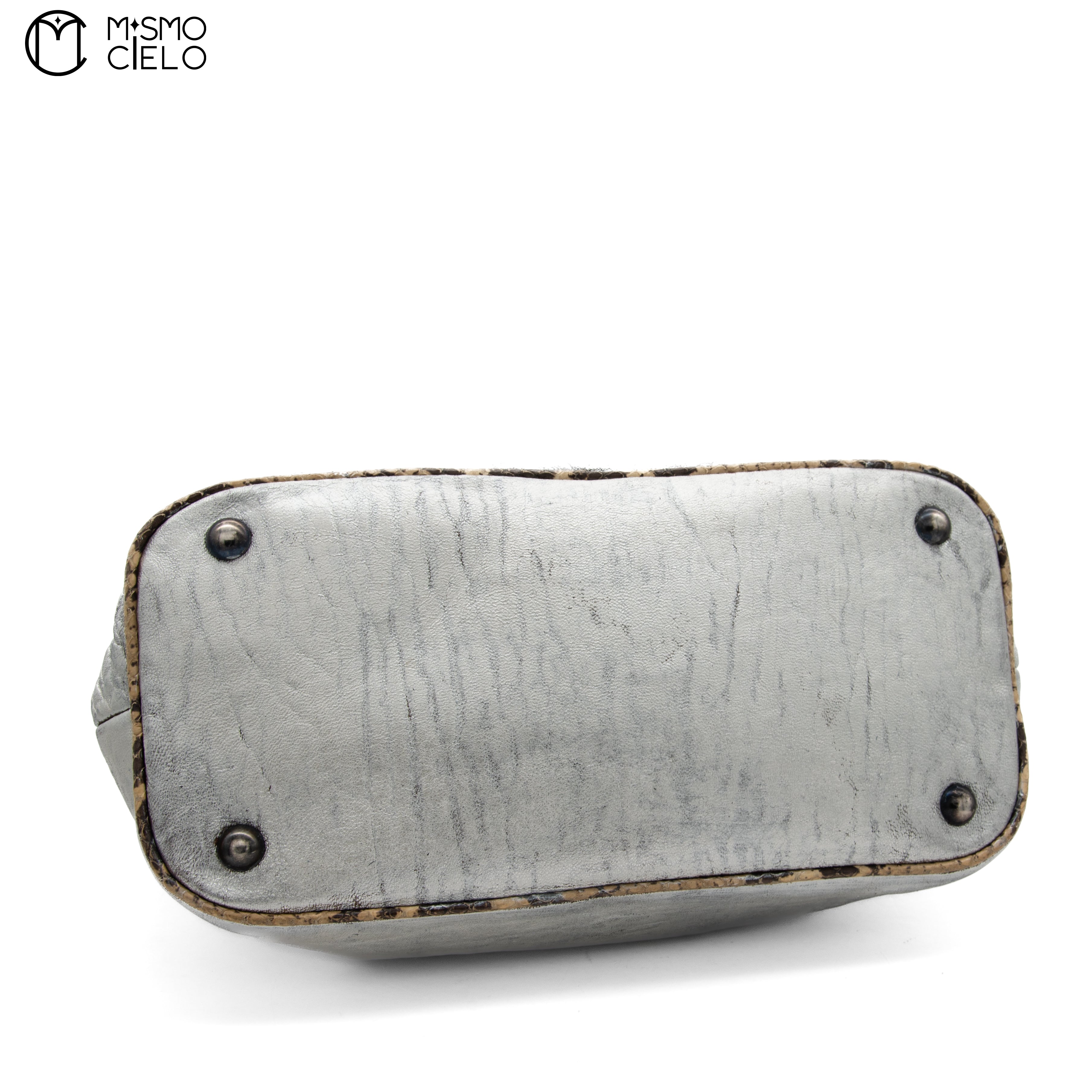 MIU MIU Silver Archive Python Trim Tote Bag