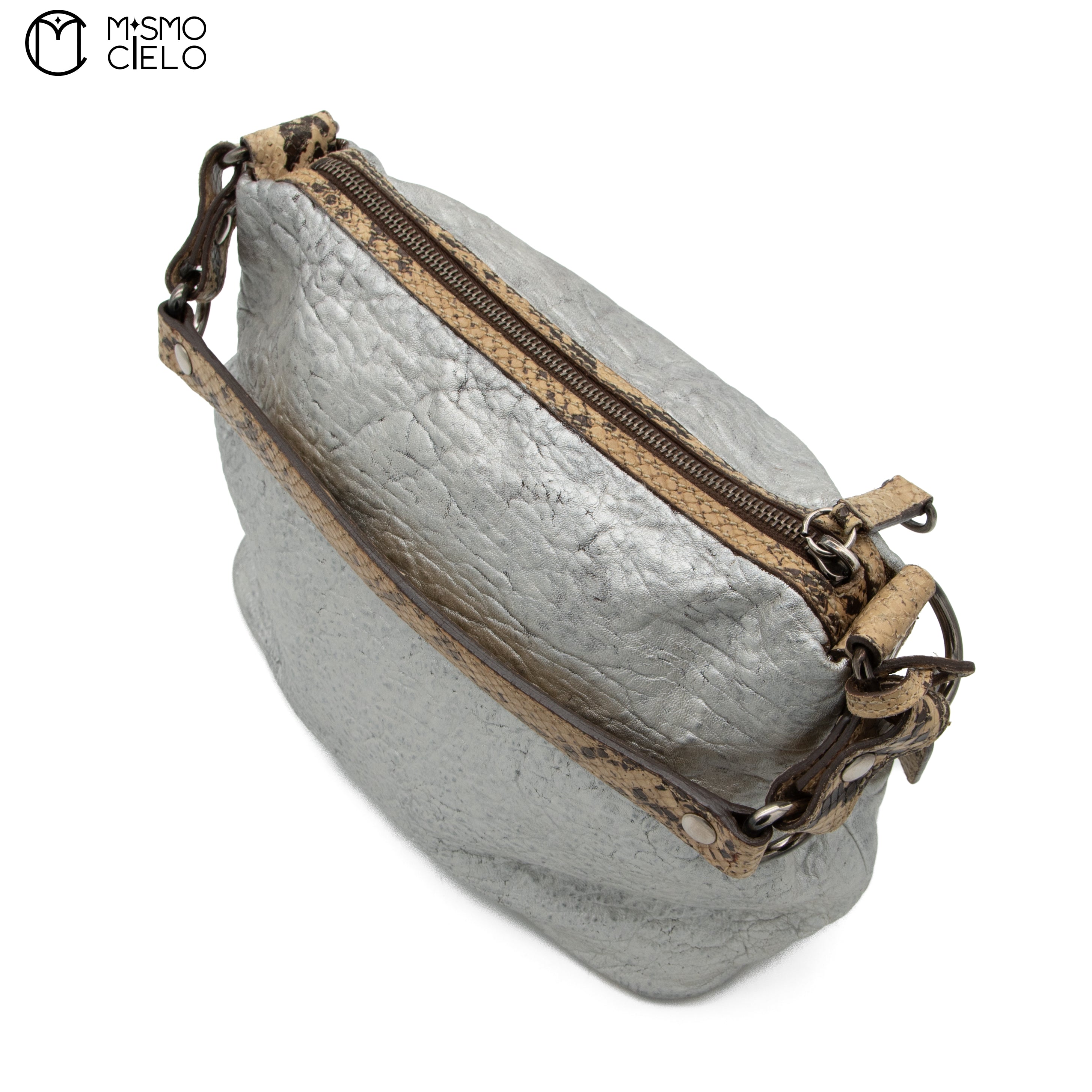 MIU MIU Silver Archive Python Trim Tote Bag