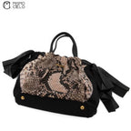 Nylon Python Print Leather Trim Tote bag