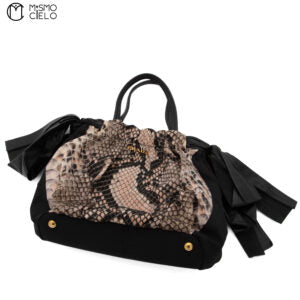 Nylon Python Print Leather Trim Tote bag