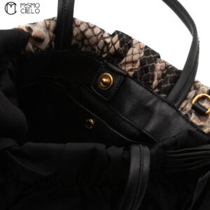Nylon Python Print Leather Trim Tote bag