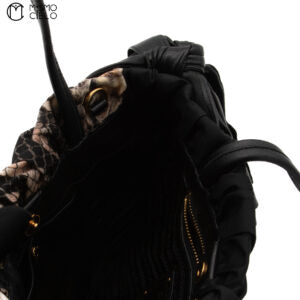 Nylon Python Print Leather Trim Tote bag