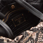 Nylon Python Print Leather Trim Tote bag