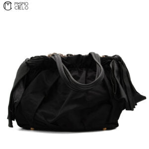 Nylon Python Print Leather Trim Tote bag