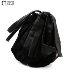 Nylon Python Print Leather Trim Tote bag