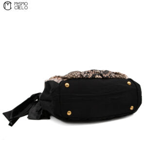 Nylon Python Print Leather Trim Tote bag