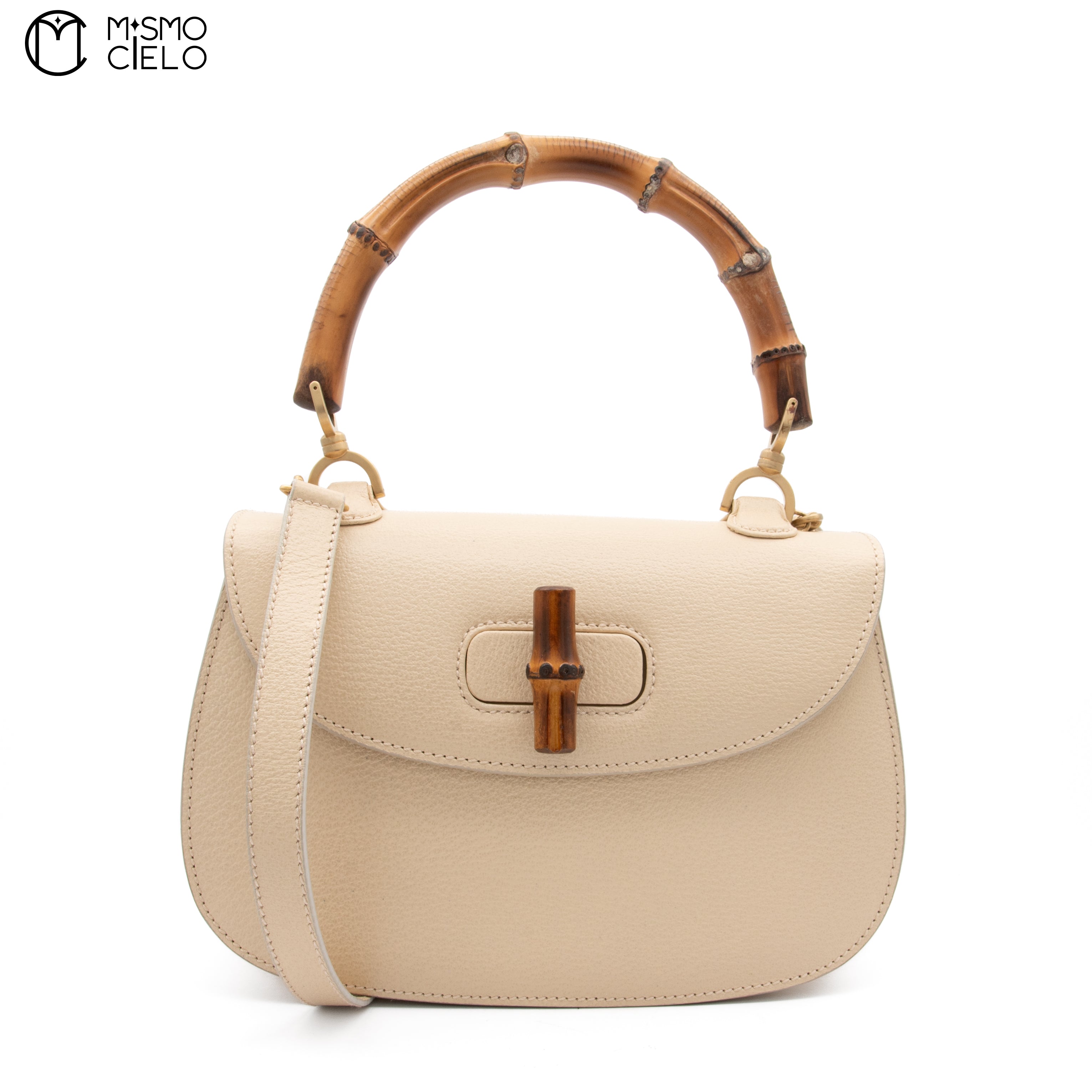 GUCCI Cream Vintage Bamboo Handbag
