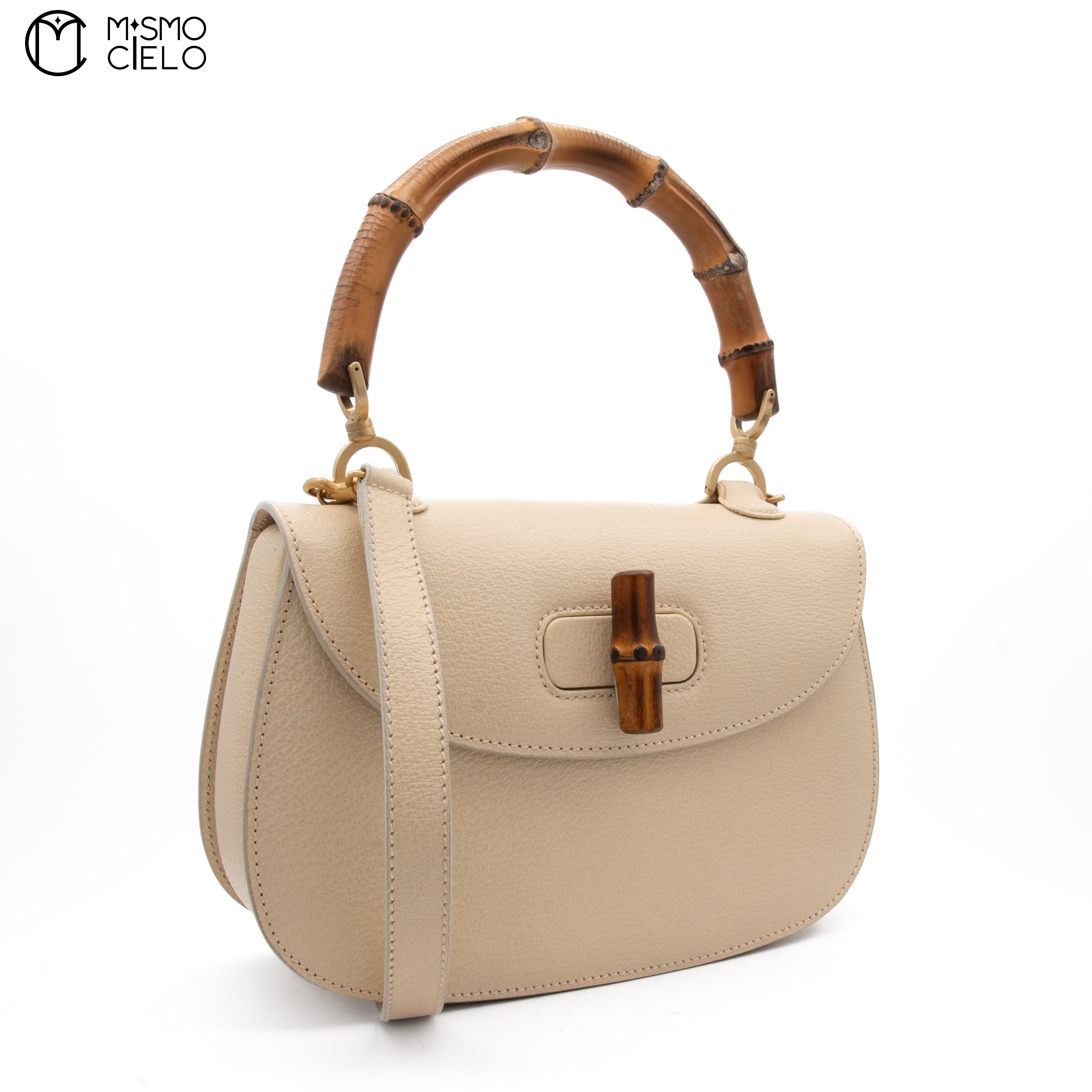 GUCCI Cream Vintage Bamboo Handbag