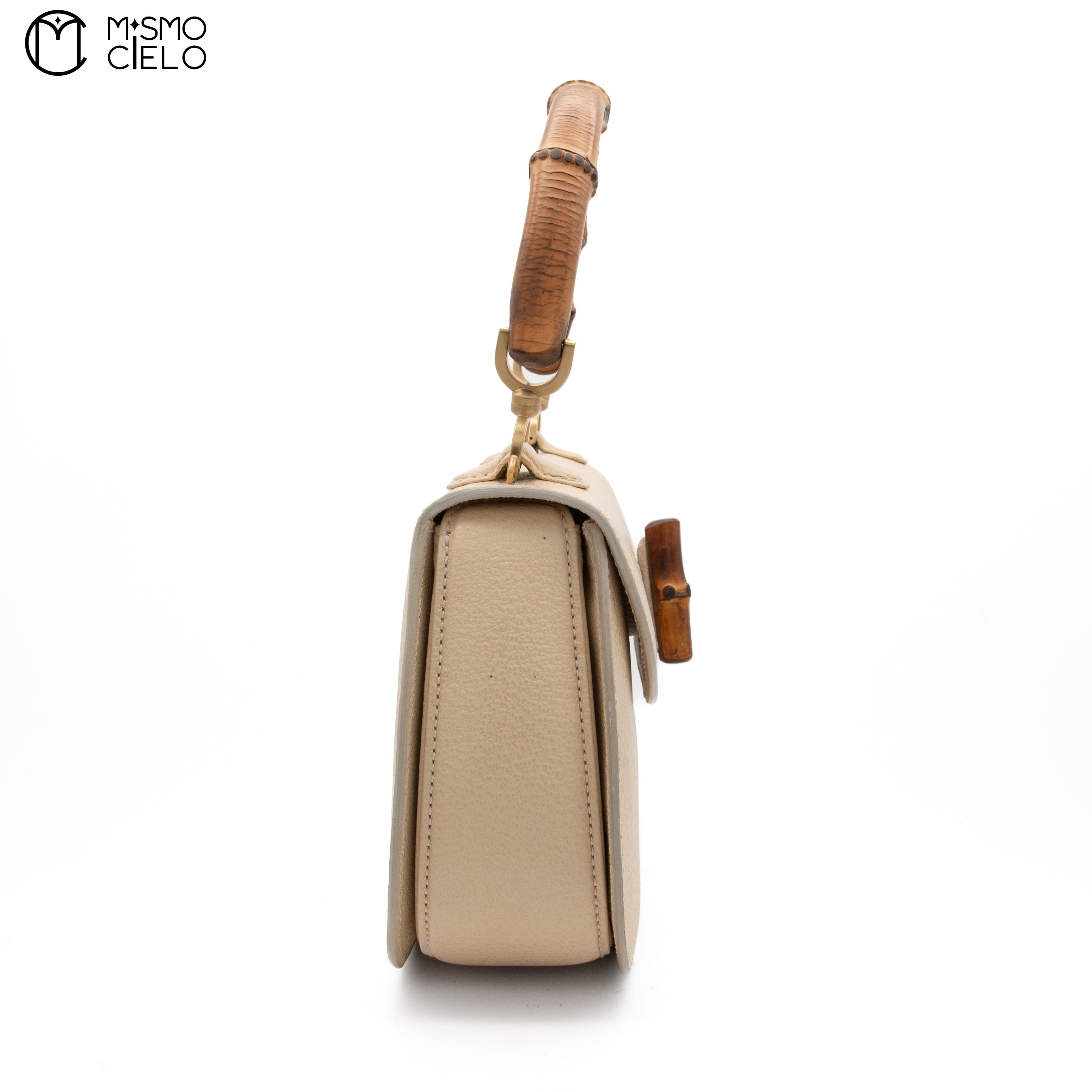 GUCCI Cream Vintage Bamboo Handbag