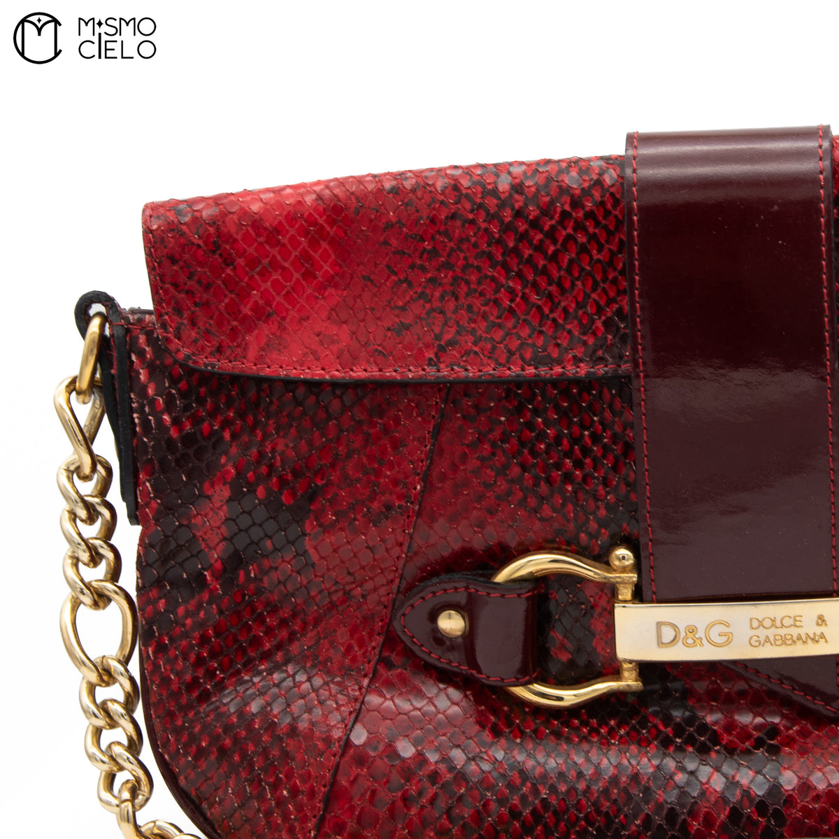 DOLCE & GABBANA Burgundy Python and Gold Handbag