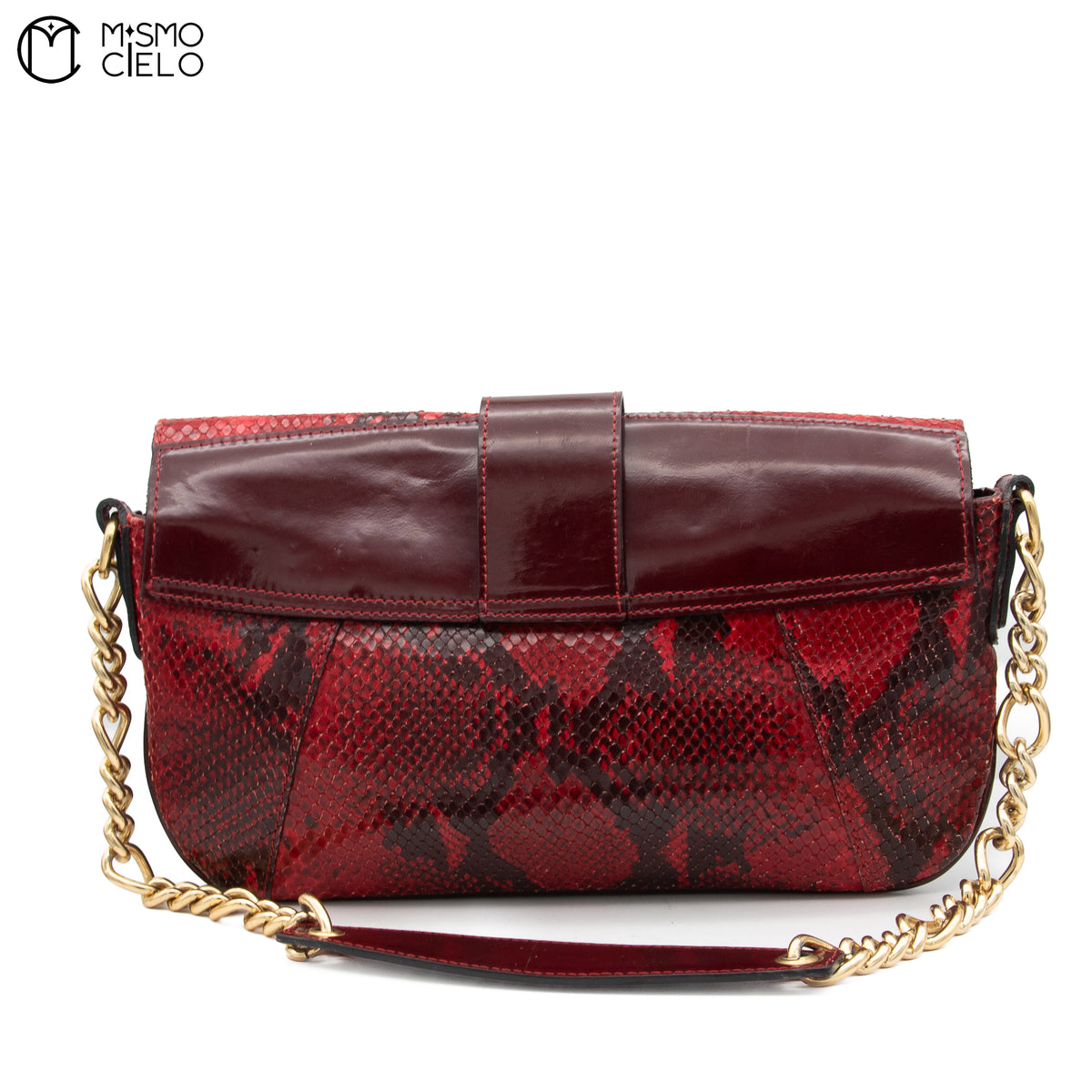 DOLCE & GABBANA Burgundy Python and Gold Handbag