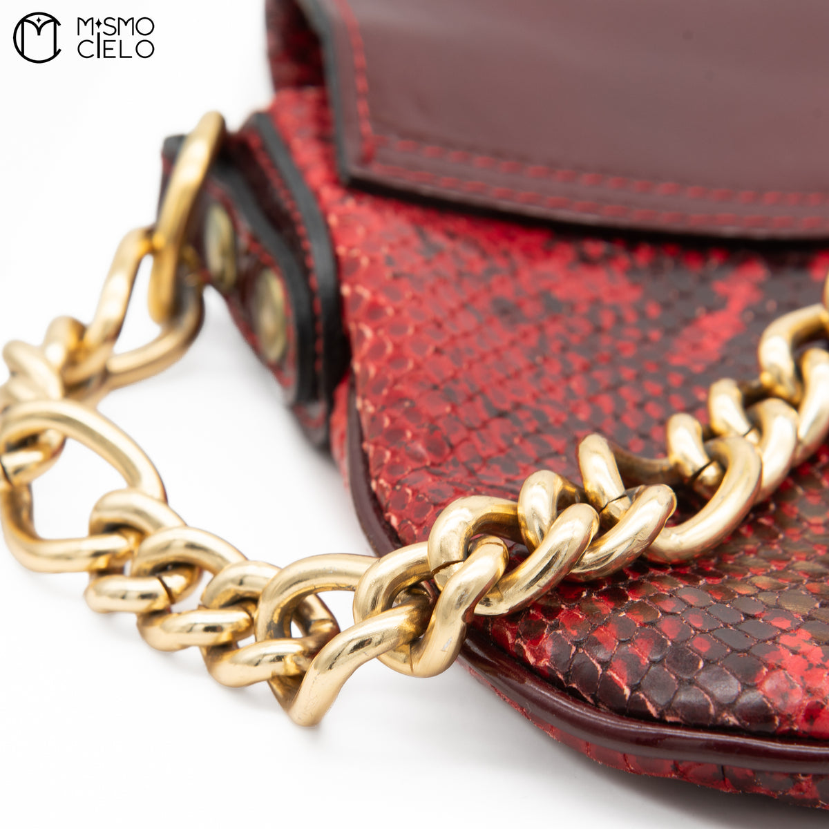DOLCE & GABBANA Burgundy Python and Gold Handbag