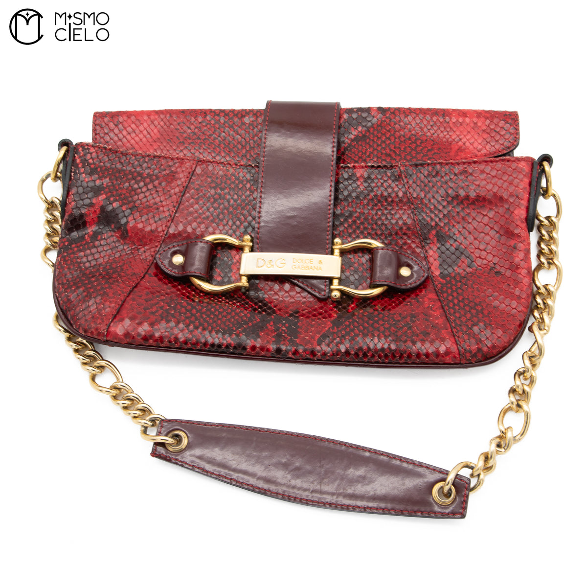 DOLCE & GABBANA Burgundy Python and Gold Handbag