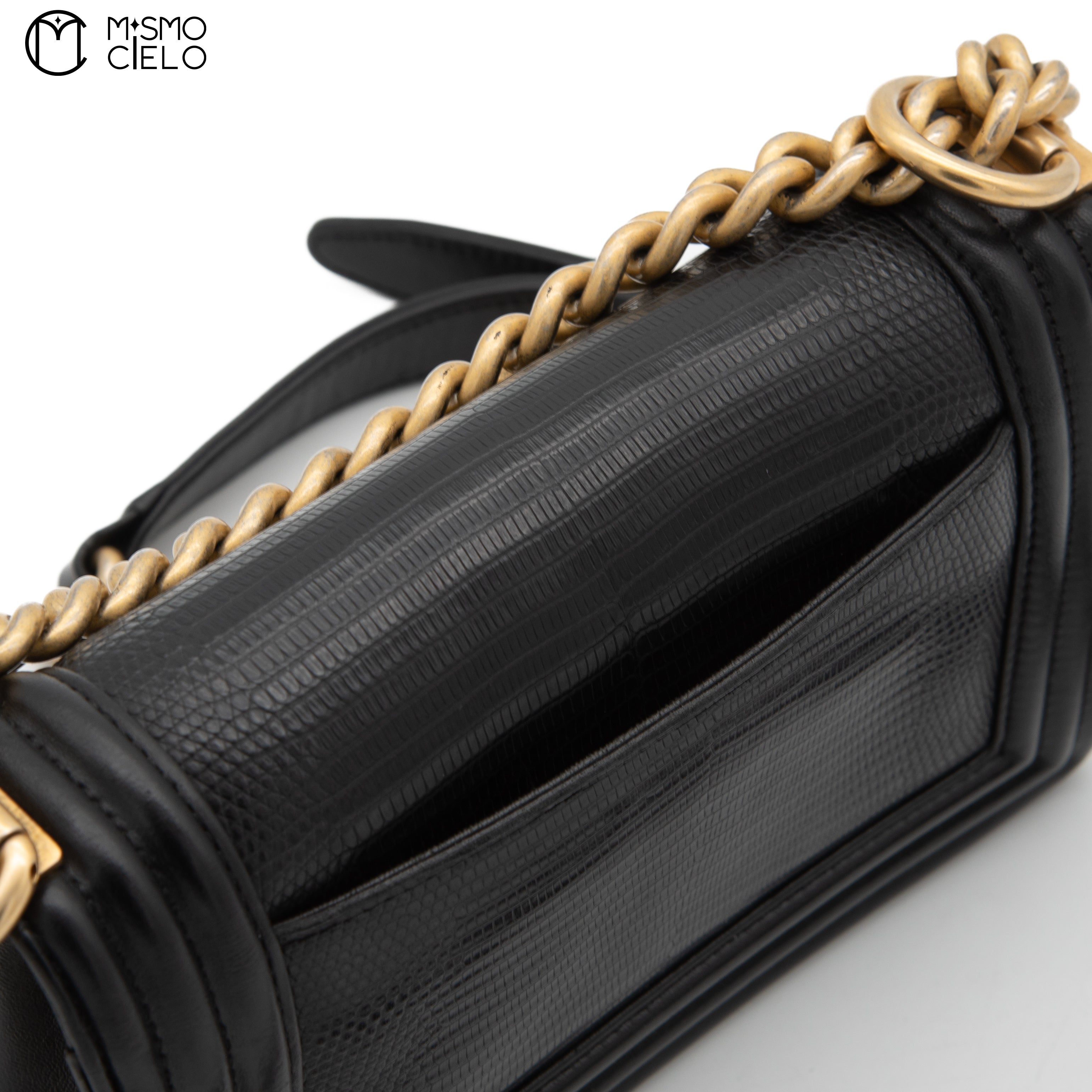 Calfskin and Lizard Black Boy Bag