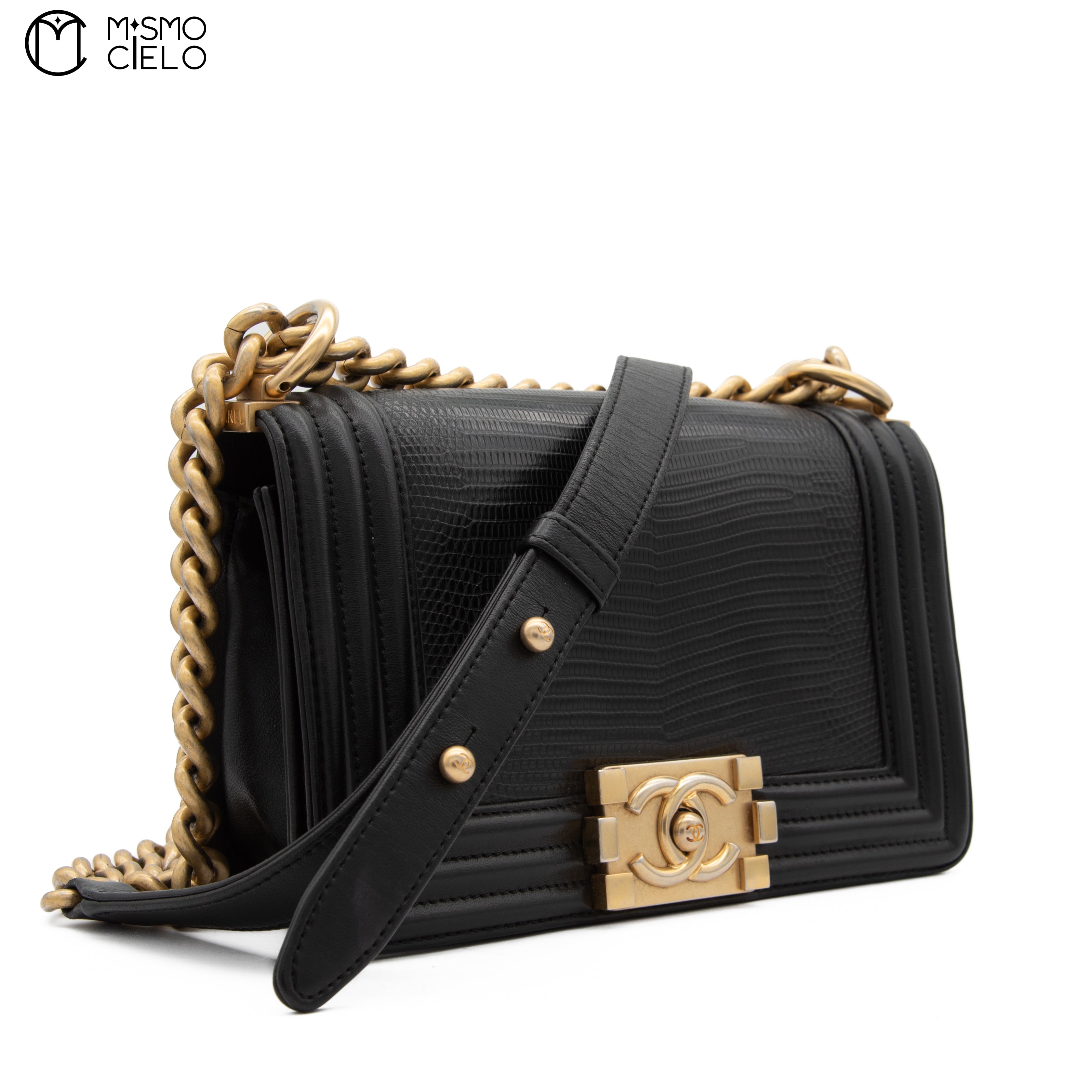 Calfskin and Lizard Black Boy Bag