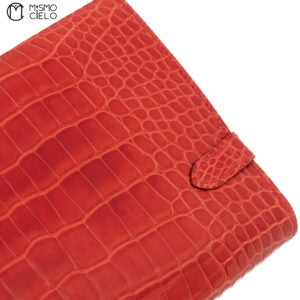 Kelly Orange Poppy Crocodile Skin Bifold Wallet with P Engraved