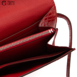 Kelly Orange Poppy Crocodile Skin Bifold Wallet with P Engraved