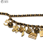 Multi-Icon Charm Leather Chain Belt