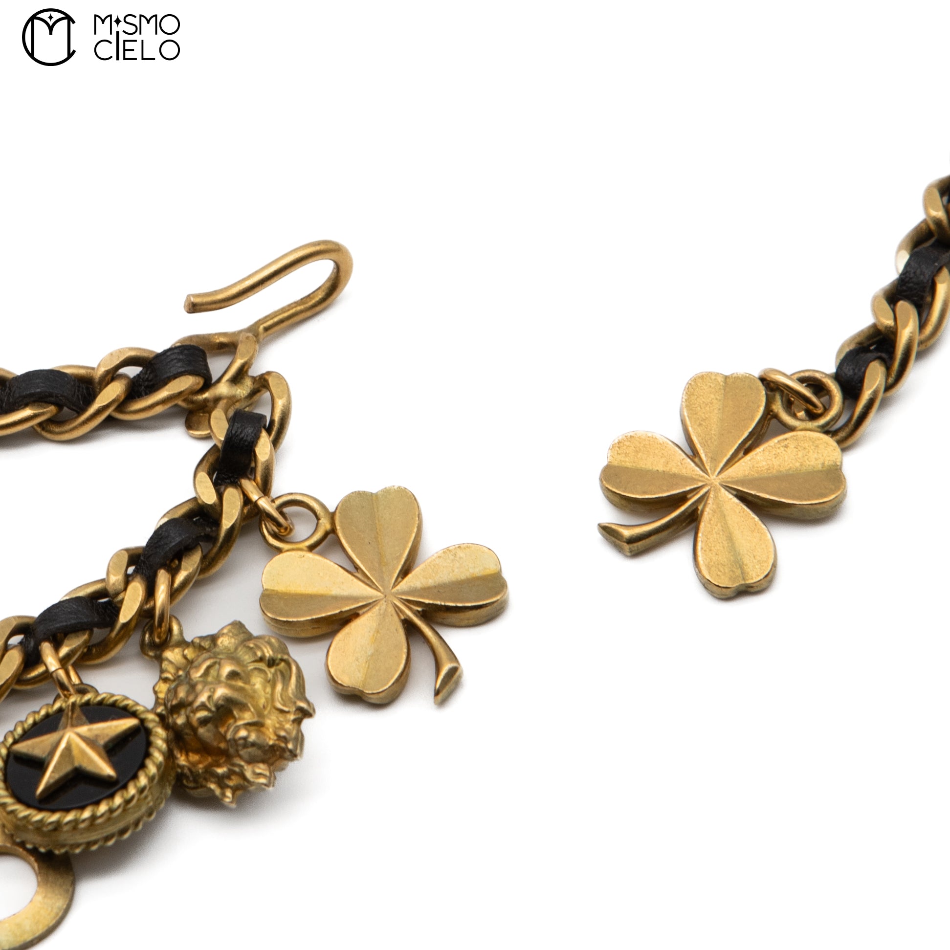 Multi-Icon Charm Leather Chain Belt