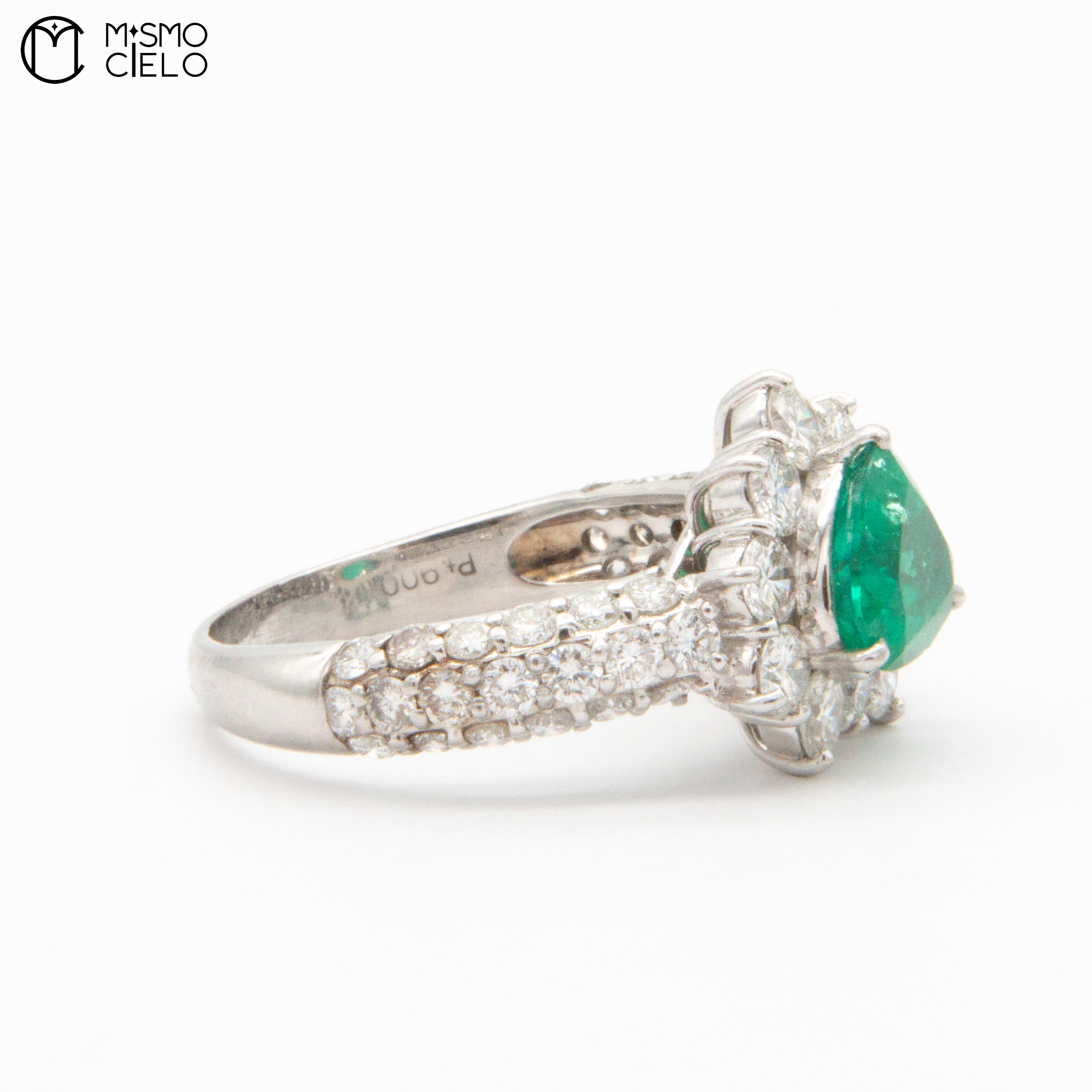 MY BEADS LUXE # PT900 Emerald and Diamond 5.8g Ring 1.5Ct E  2.1Ct D