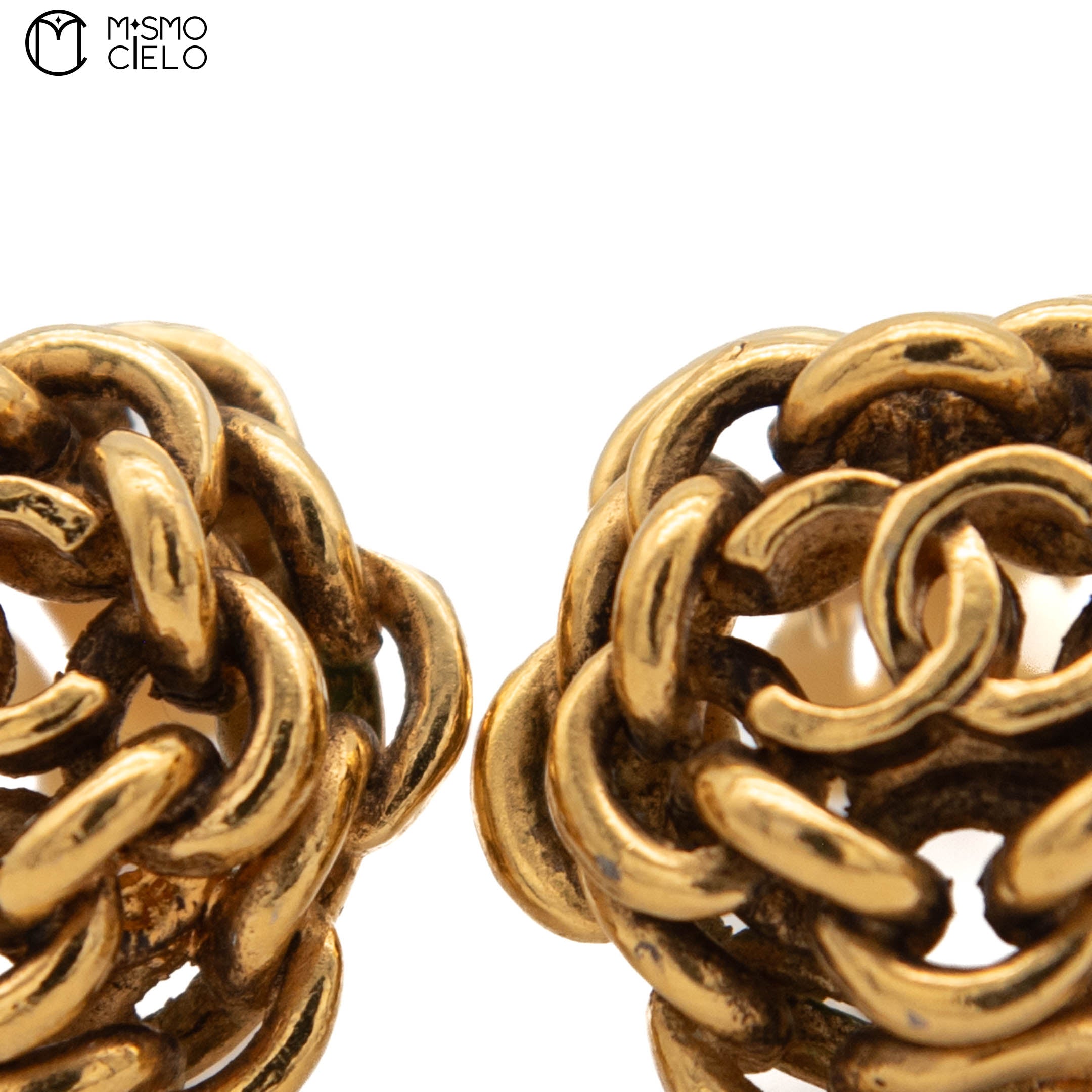 CHANEL Coco Mark Gold Chain Camellia Clip-on Earrings