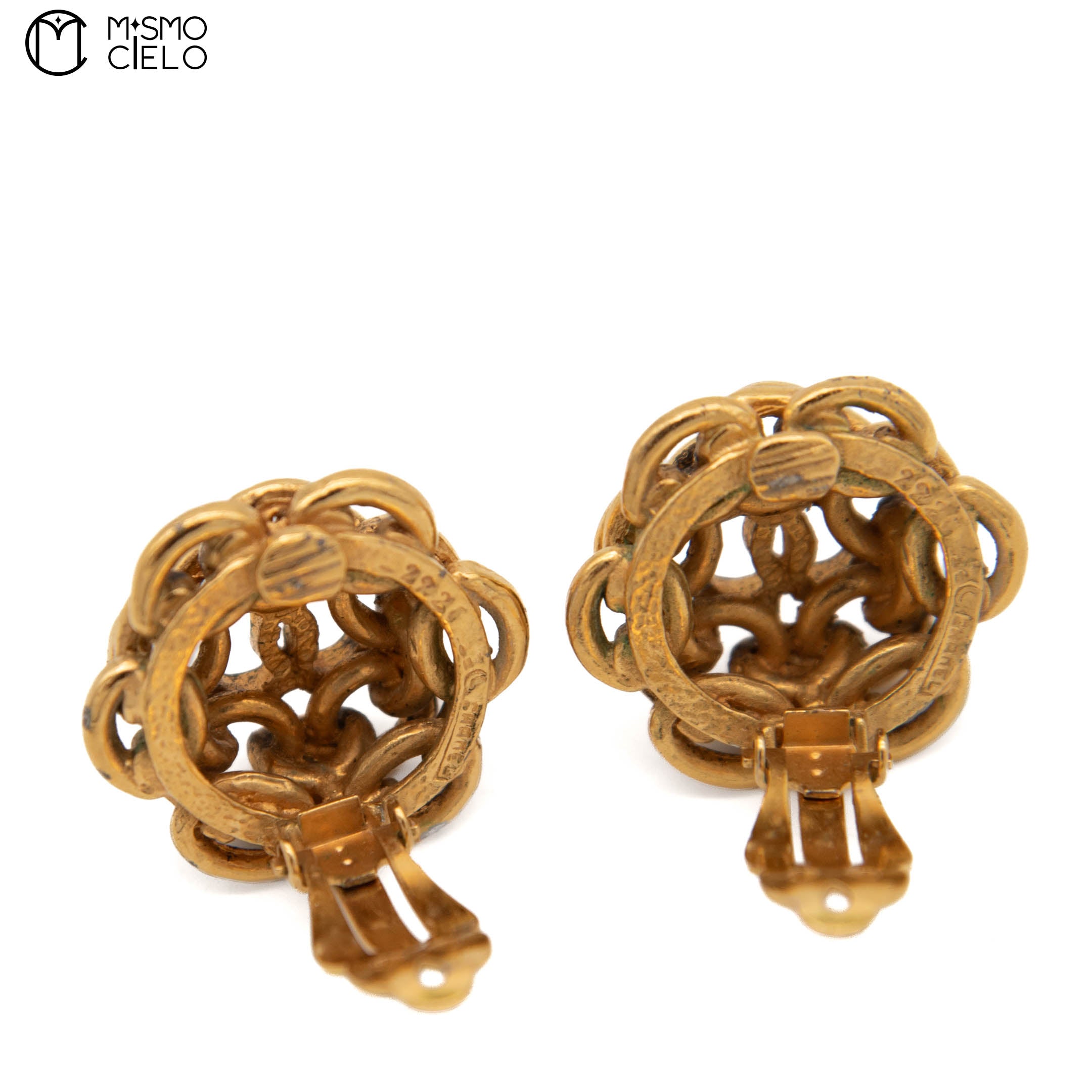 CHANEL Coco Mark Gold Chain Camellia Clip-on Earrings