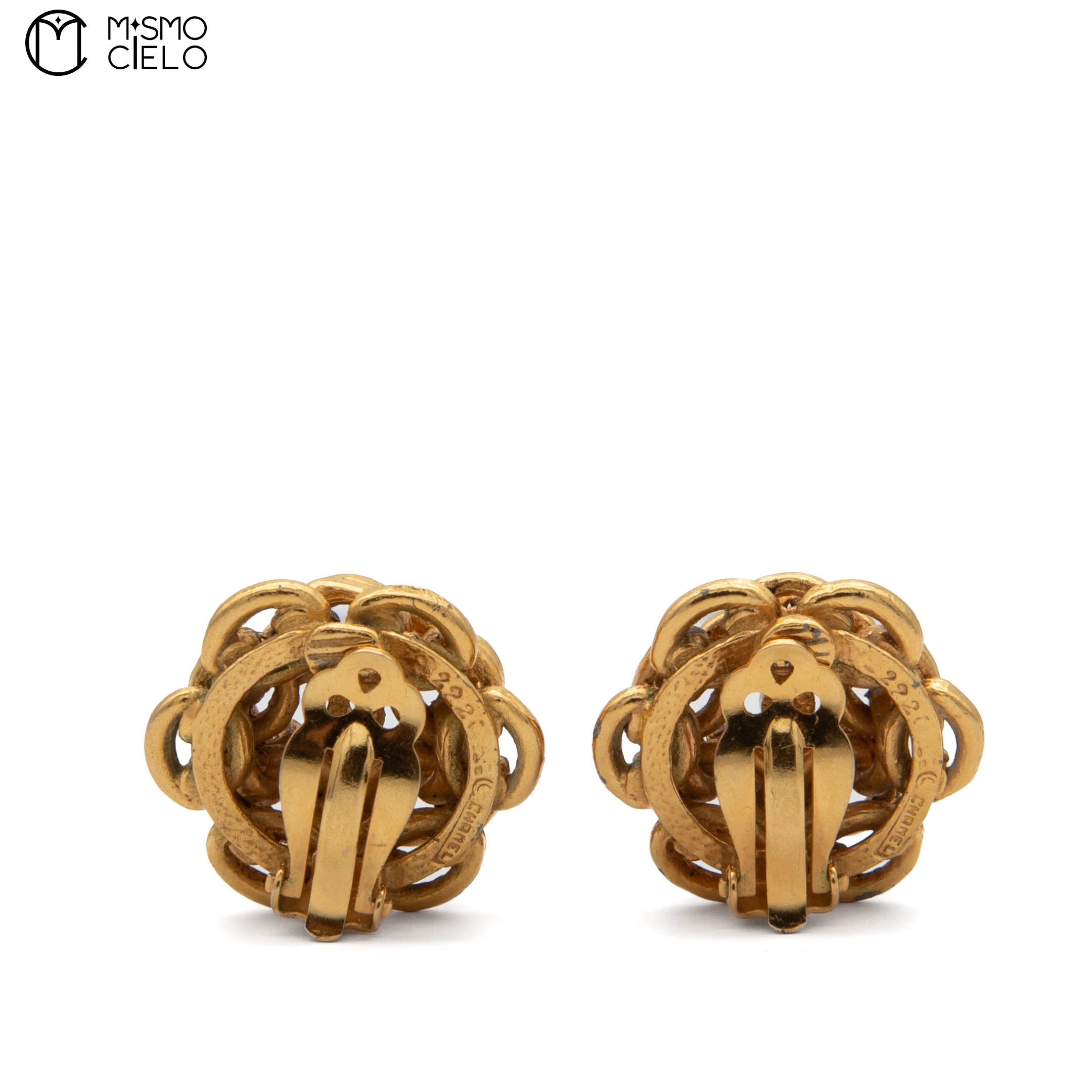 CHANEL Coco Mark Gold Chain Camellia Clip-on Earrings