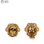 CHANEL Coco Mark Gold Chain Camellia Clip-on Earrings