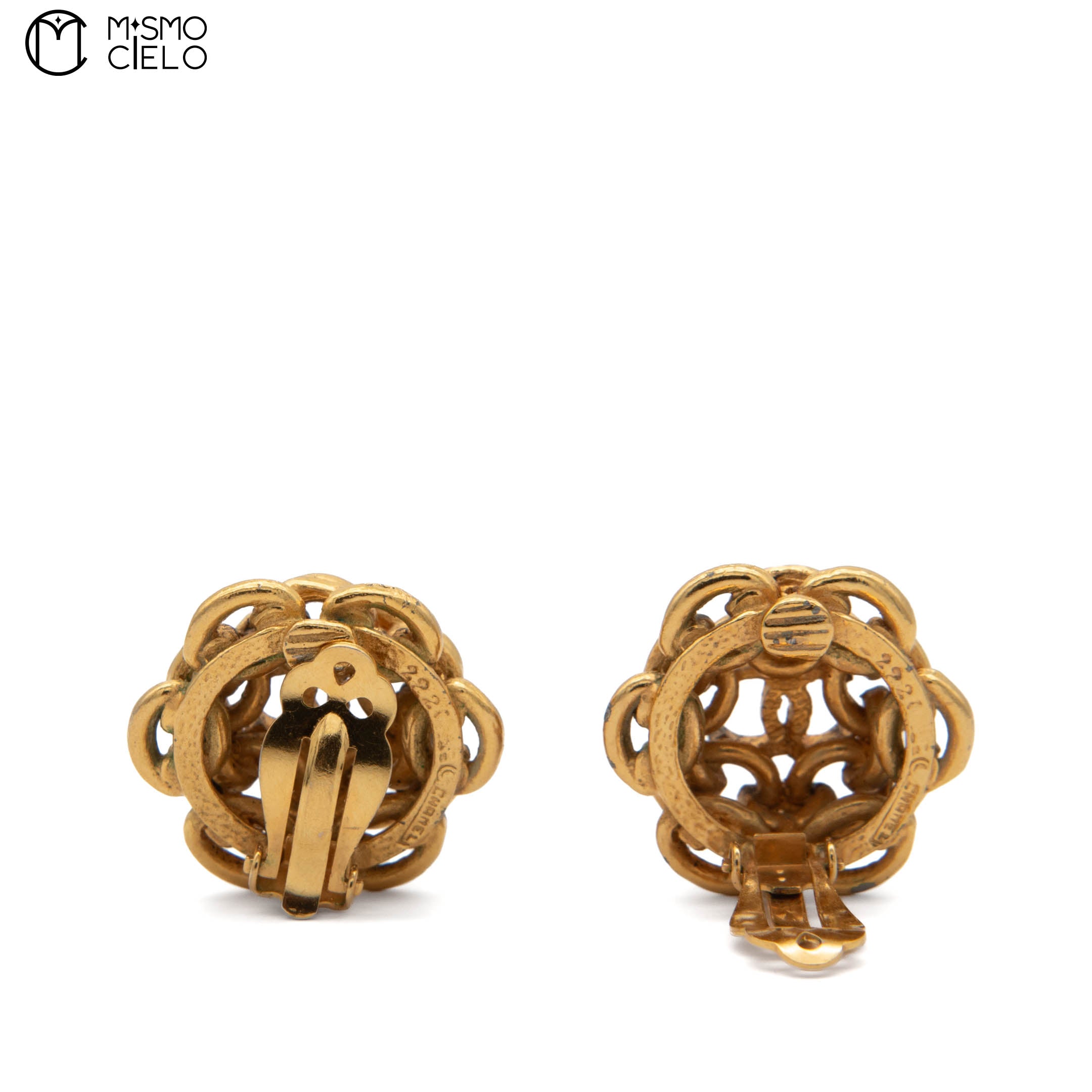 CHANEL Coco Mark Gold Chain Camellia Clip-on Earrings