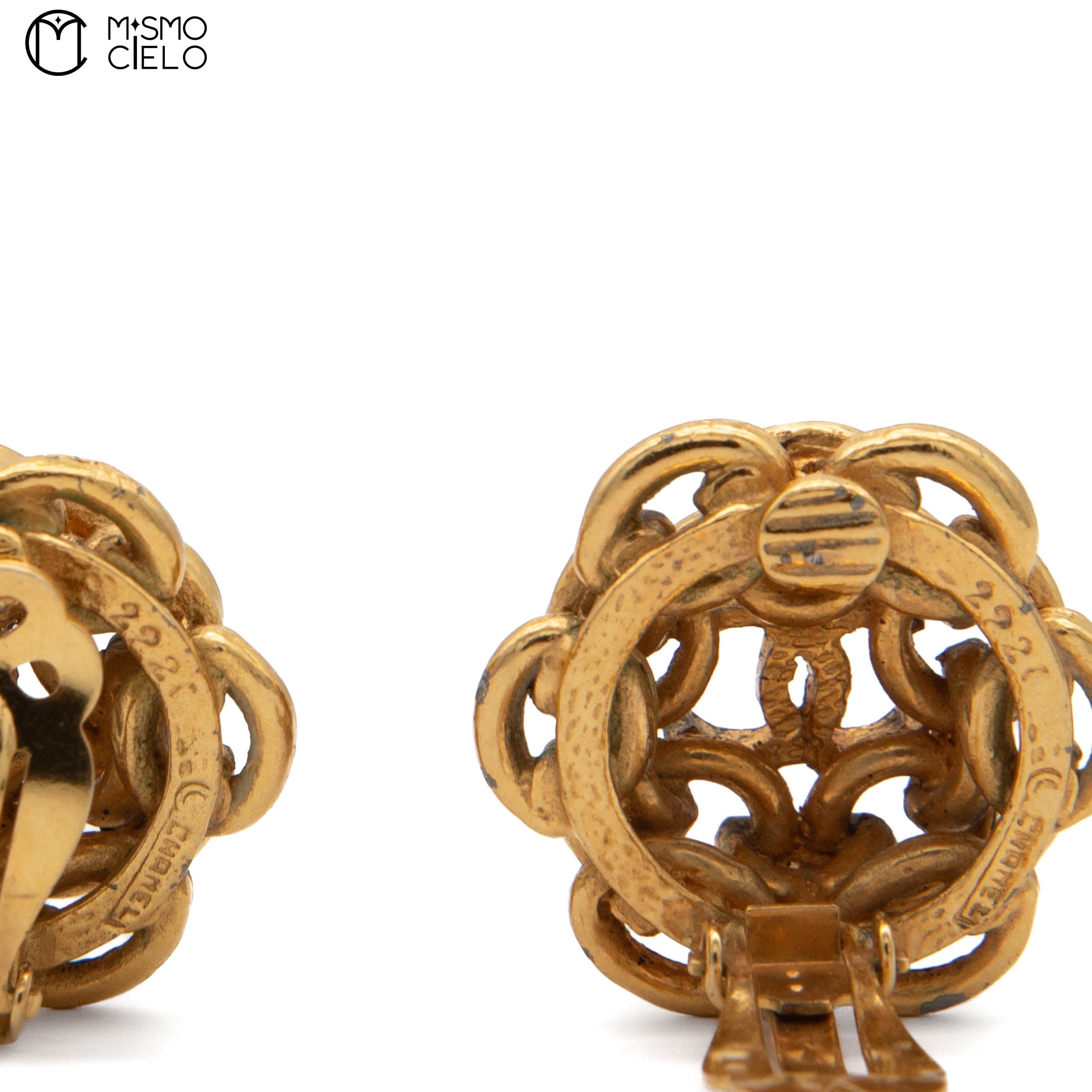 CHANEL Coco Mark Gold Chain Camellia Clip-on Earrings