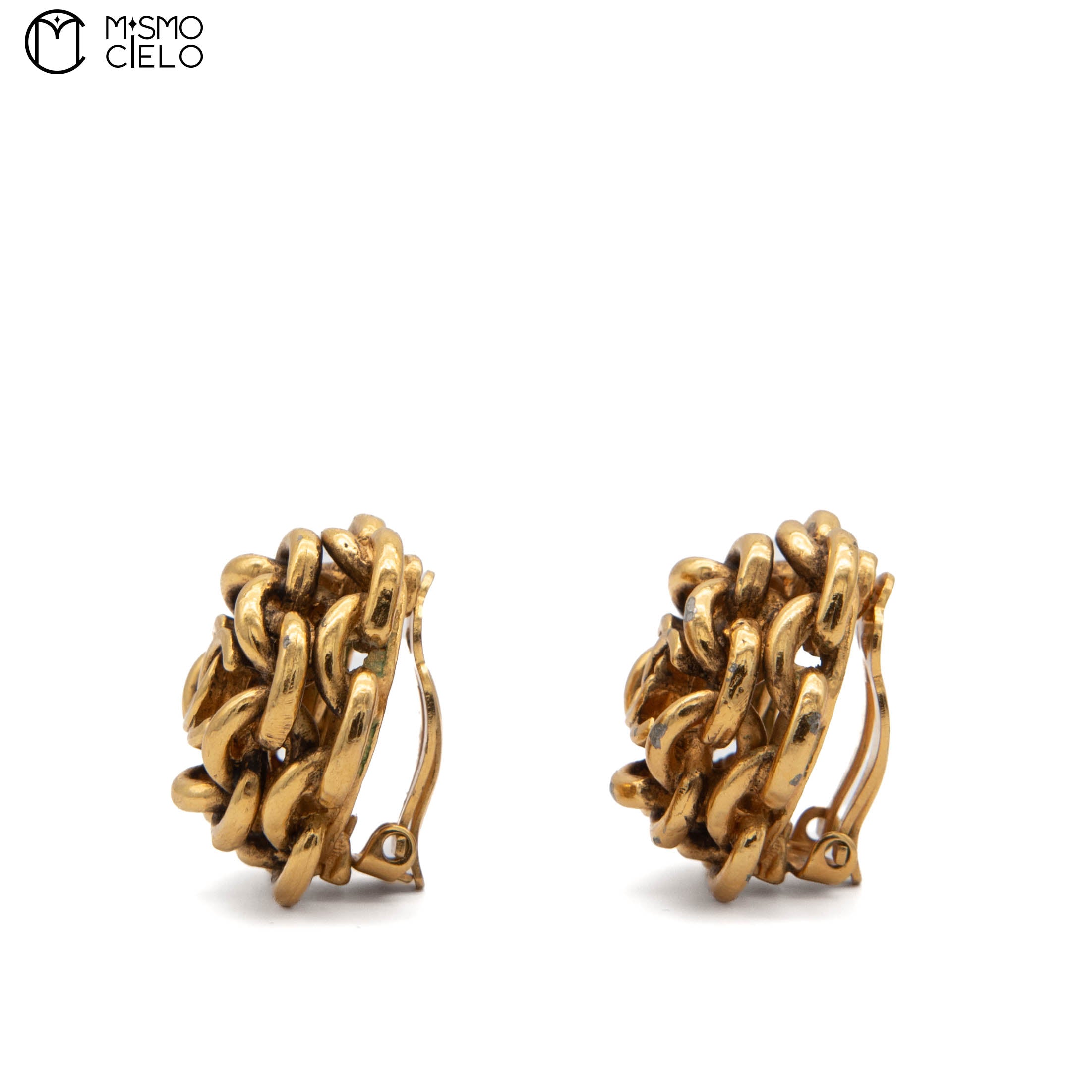 CHANEL Coco Mark Gold Chain Camellia Clip-on Earrings