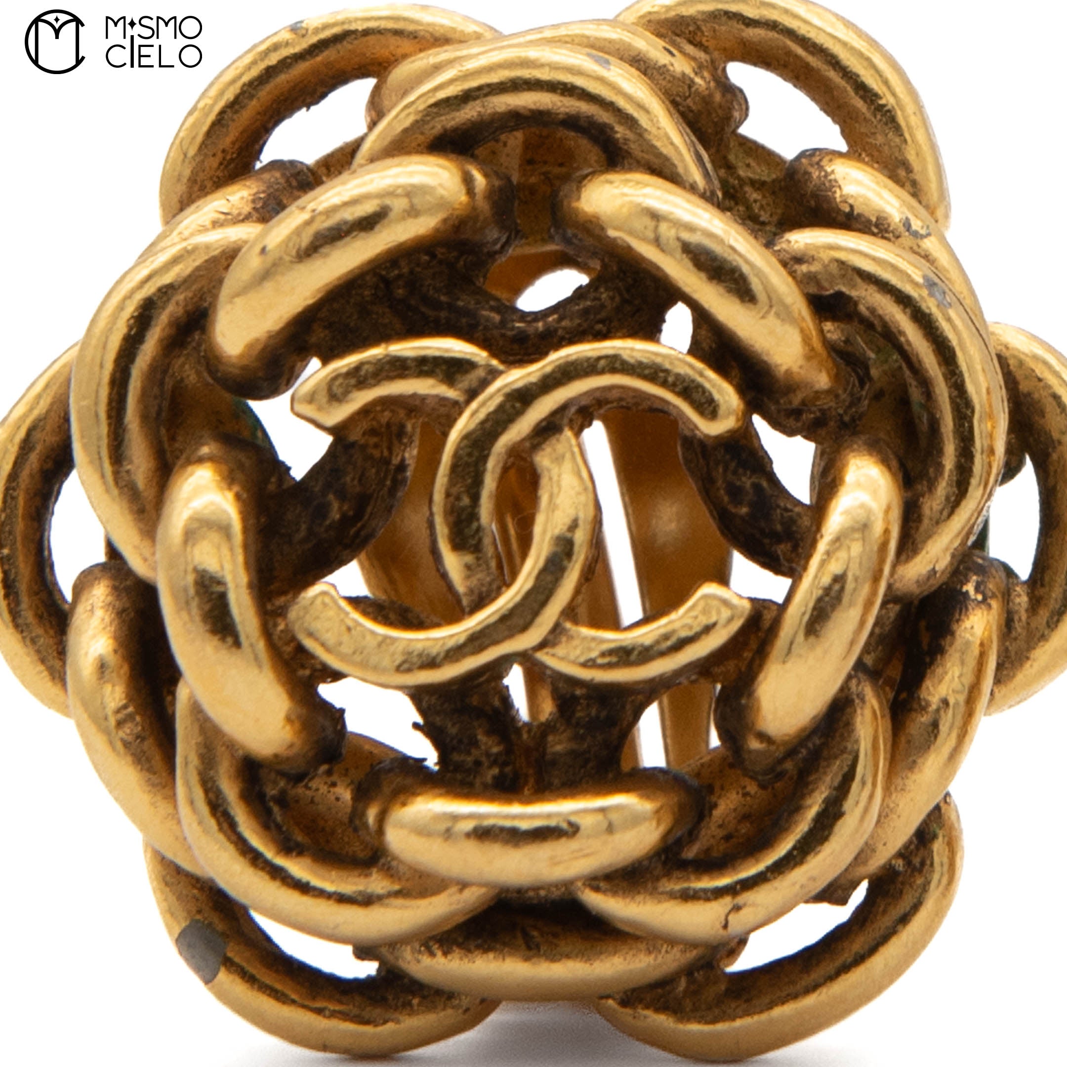 CHANEL Coco Mark Gold Chain Camellia Clip-on Earrings