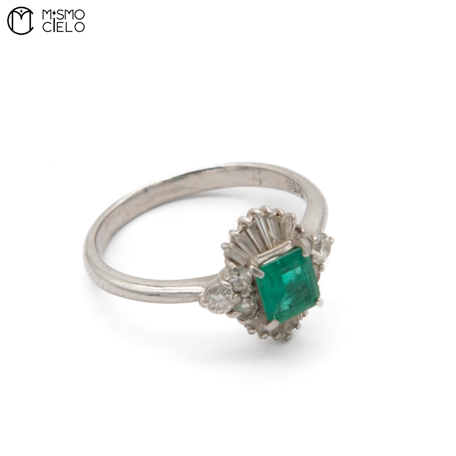 MY BEADS LUXE # PT900 Emerald and Diamond 4.8g Ring 0.65Ct E  0.55Ct D