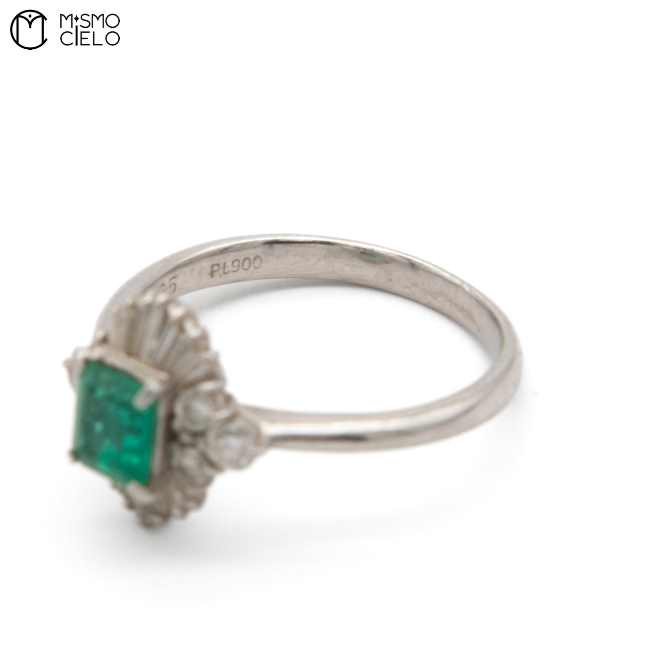 MY BEADS LUXE # PT900 Emerald and Diamond 4.8g Ring 0.65Ct E  0.55Ct D