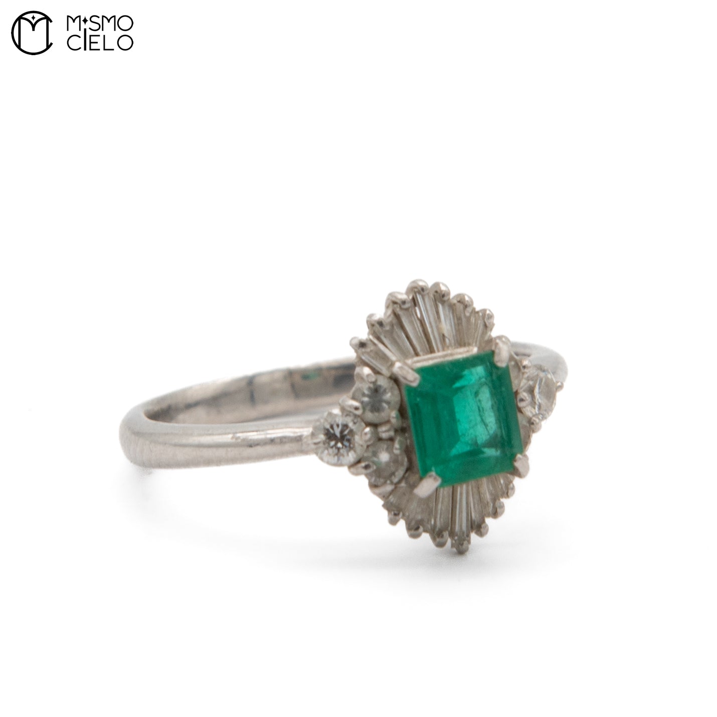 MY BEADS LUXE # PT900 Emerald and Diamond 4.8g Ring 0.65Ct E  0.55Ct D