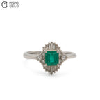 MY BEADS LUXE # PT900 Emerald and Diamond 4.8g Ring 0.65Ct E  0.55Ct D