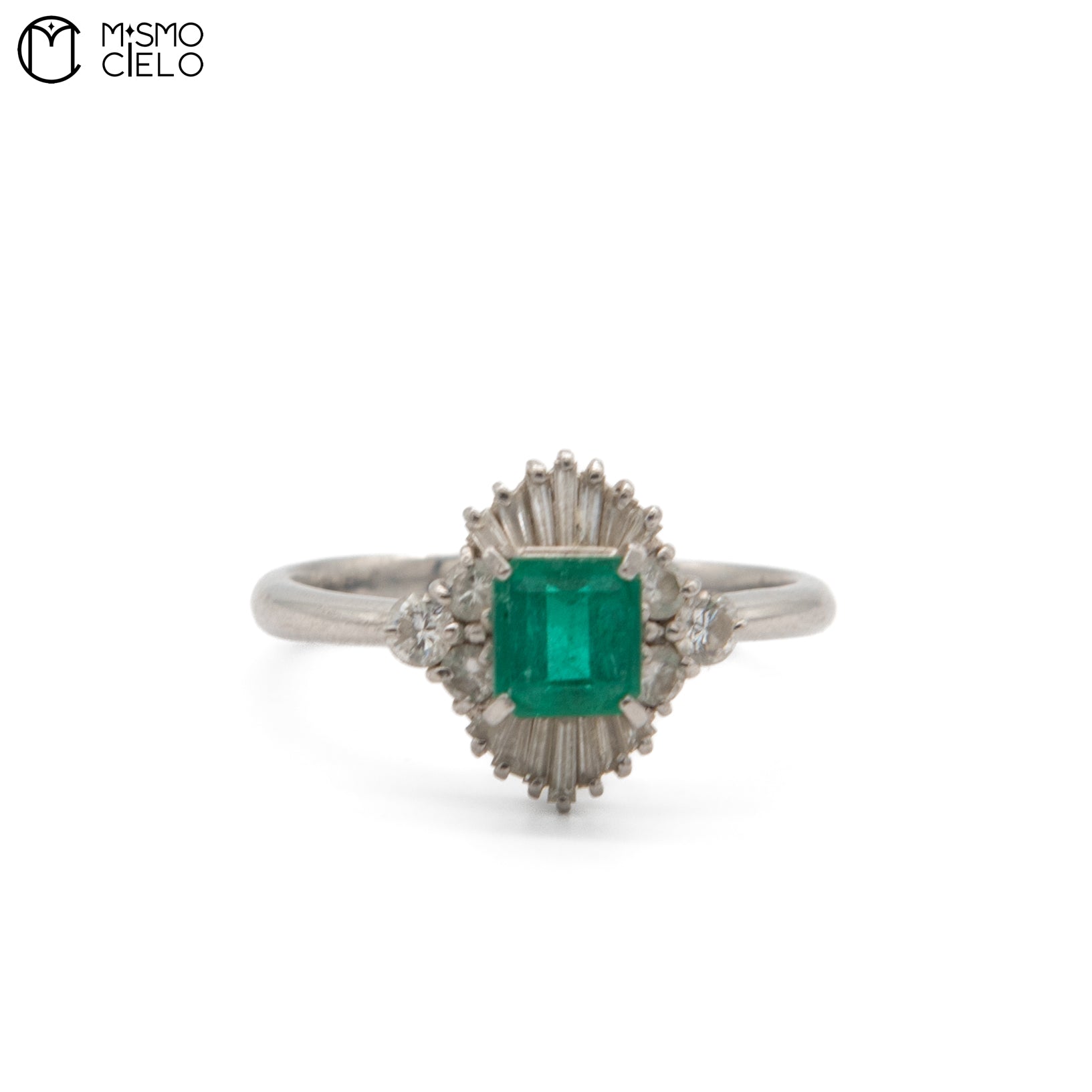 MY BEADS LUXE # PT900 Emerald and Diamond 4.8g Ring 0.65Ct E  0.55Ct D