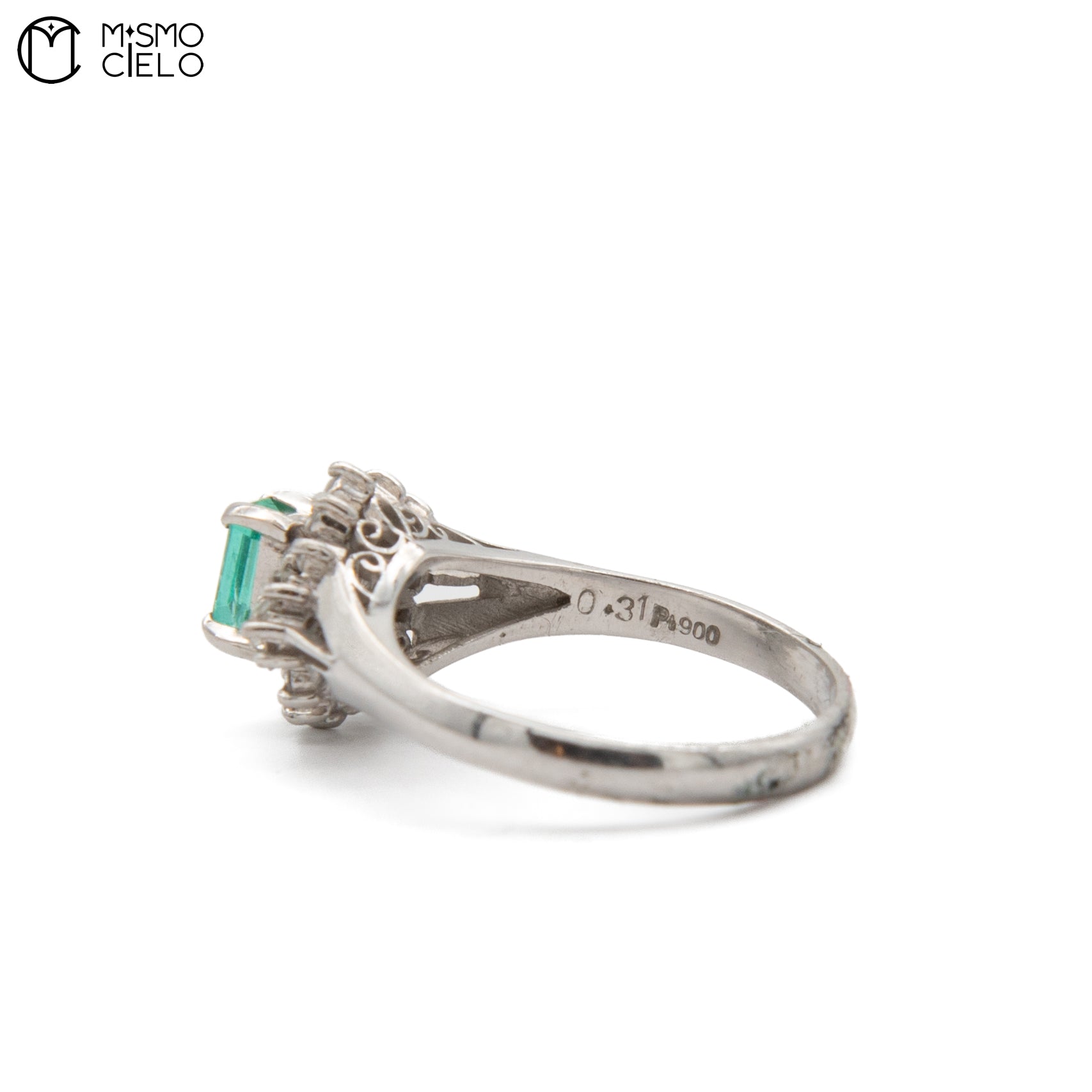 MY BEADS LUXE # PT900 Emerald and Diamond 3.9g Ring 0.31Ct E  0.27Ct D