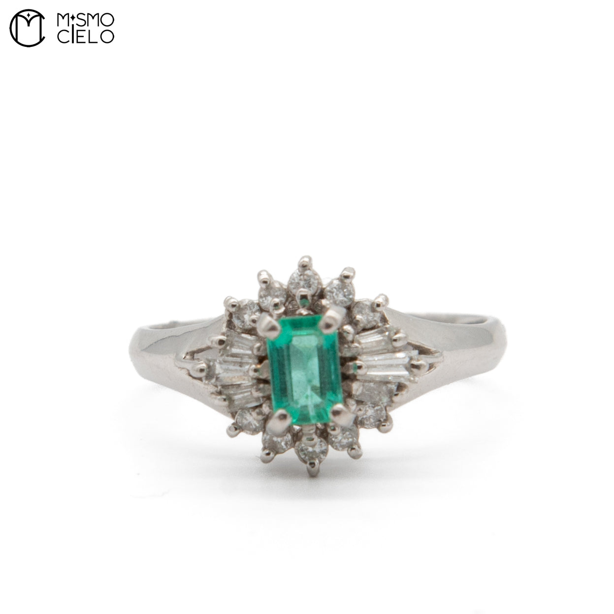 MY BEADS LUXE # PT900 Emerald and Diamond 3.9g Ring 0.31Ct E  0.27Ct D