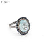 Silver 4.33 Ct Aquamarine Sapphire and Diamond Ring