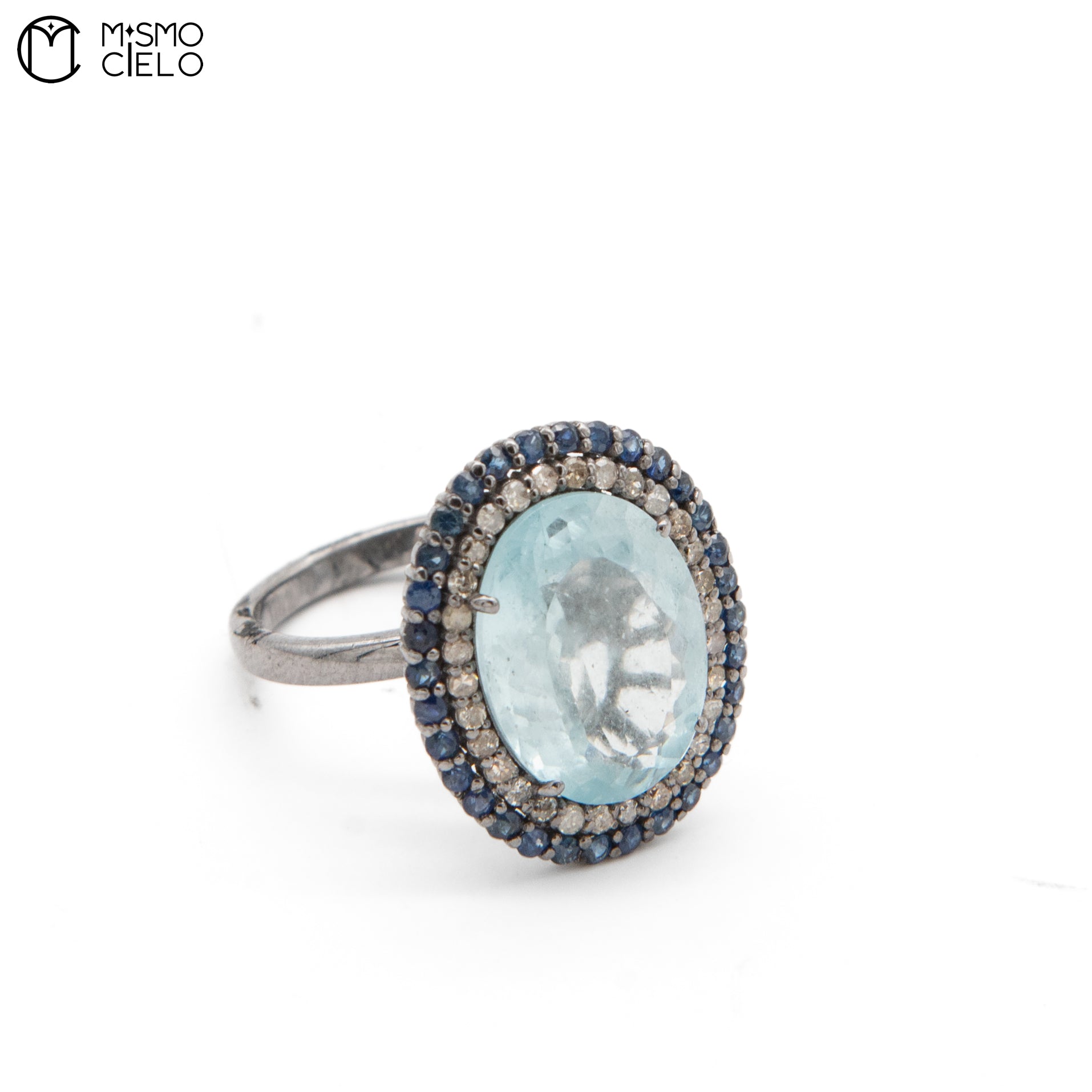 Silver 4.33 Ct Aquamarine Sapphire and Diamond Ring